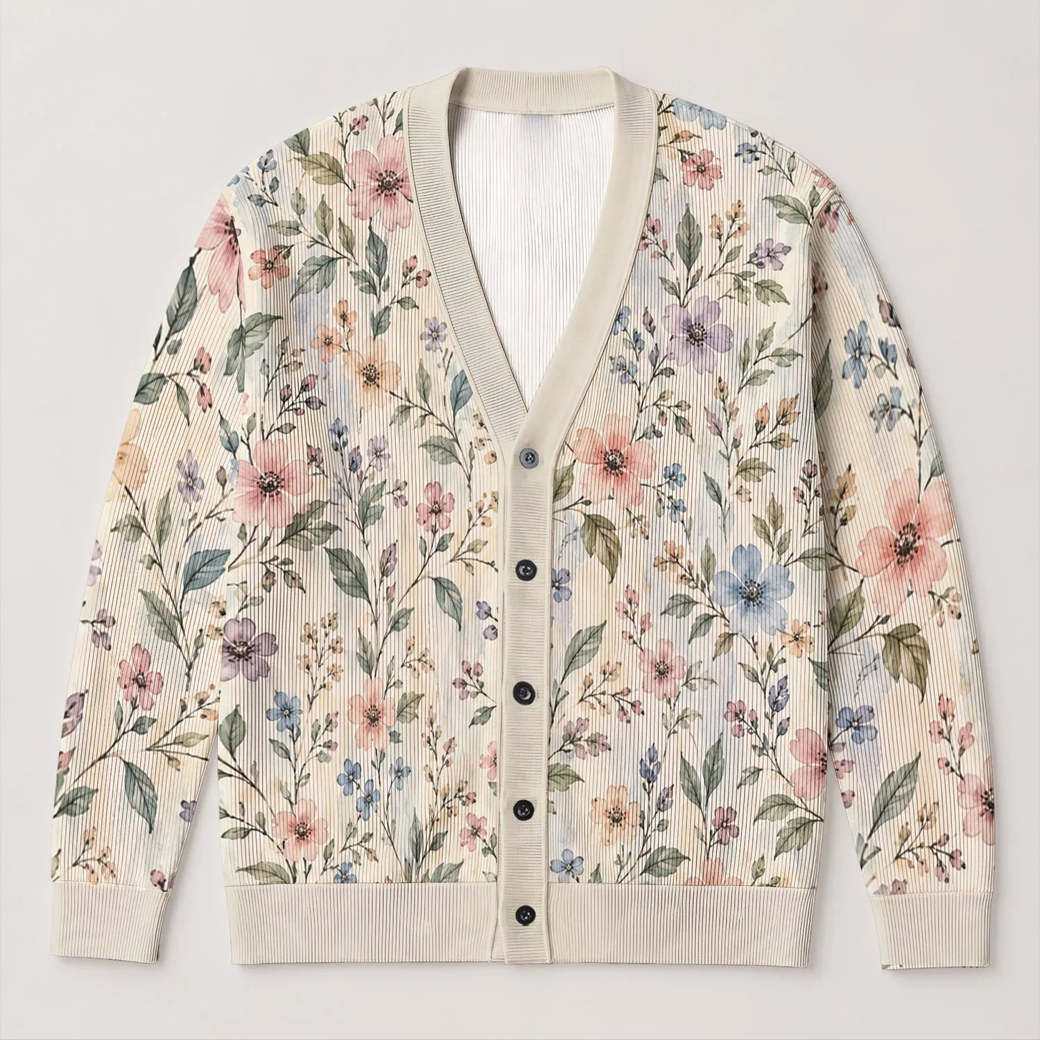 Pastel Wildflower Blooms and Botanical Sprigs for Soft Casual Everyday Layering for Women All-over Print Knitted Cardigan - 1