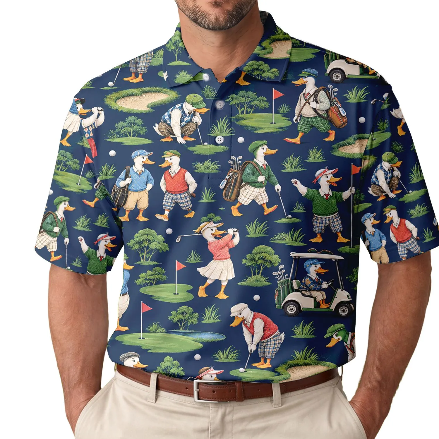 Whimsical Duck Golfers for Country Club Days and Weekend Fairways, Gift for Men and Women Men's Polo Shirt - 1