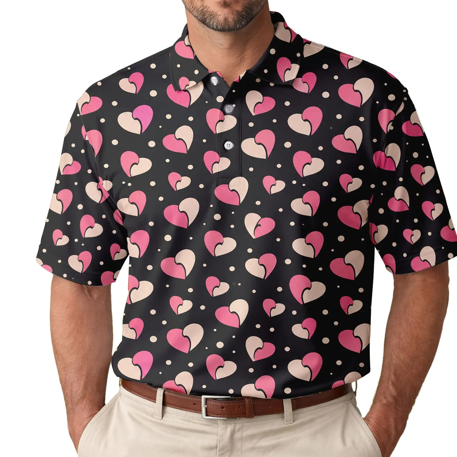 Pink And Blush Heart Motifs For Playful Summer Style, Beach Days, And Women’s Gifts Men's Polo Shirt - 1