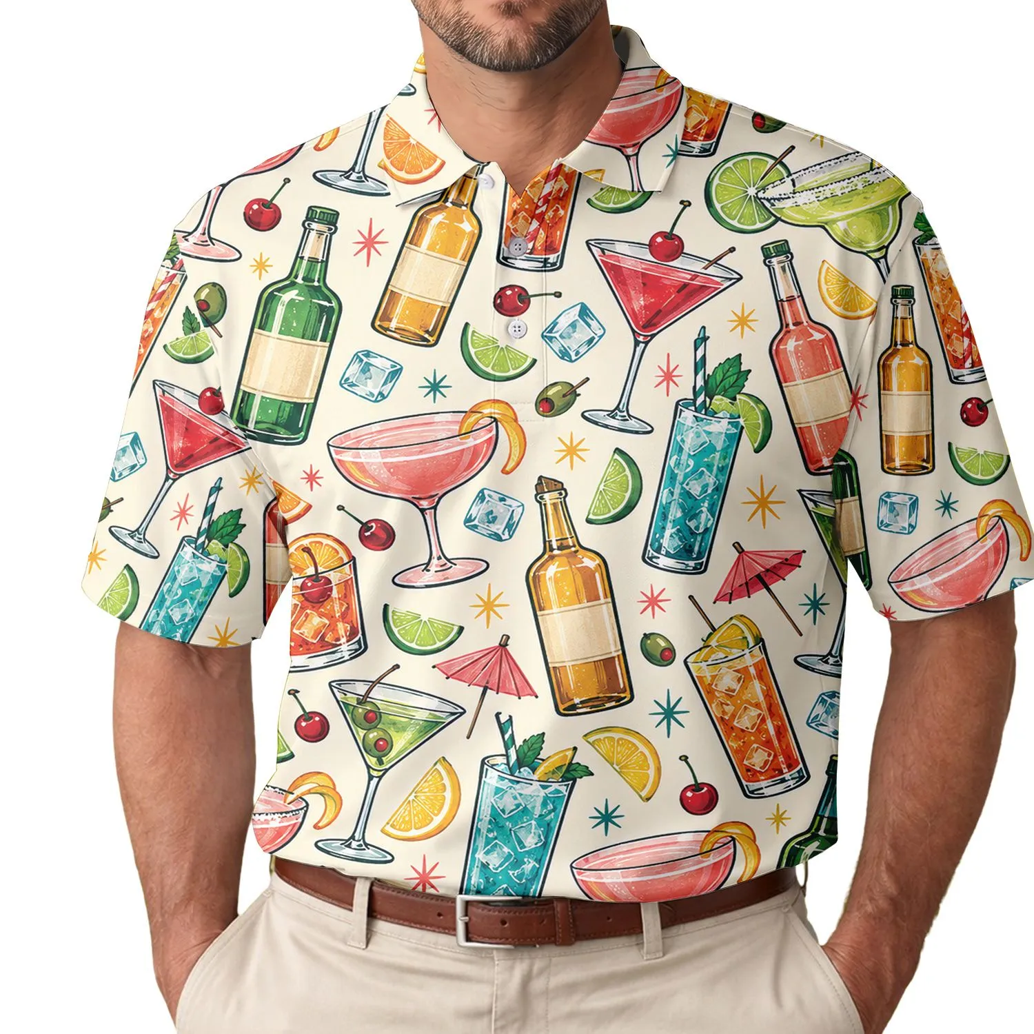 Colorful Cocktail Drinks for Summer Golf Days, Vacation Resorts, and Party Lovers Men's Polo Shirt - 1