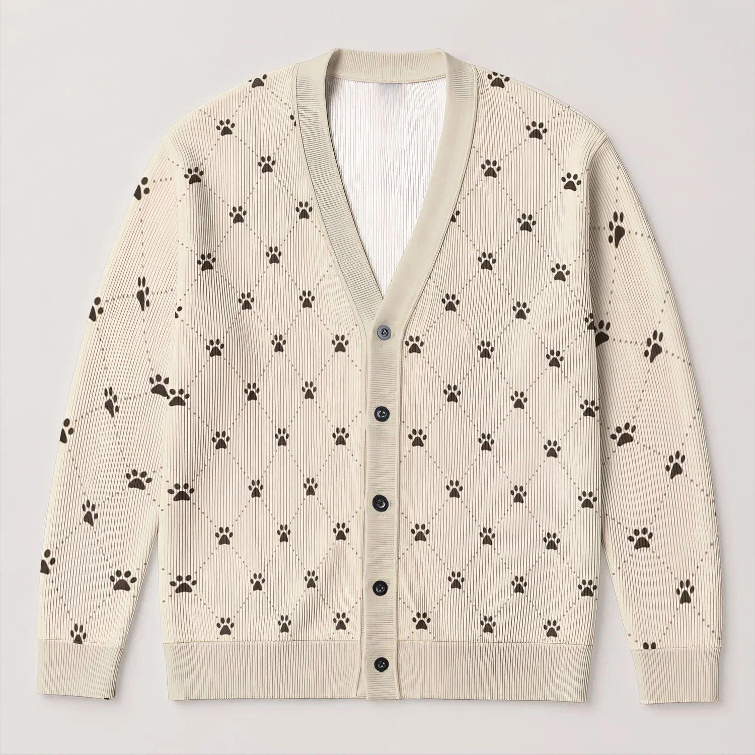 Black Paw Print Lattice for Cozy Dog Lover Layering and Everyday Casual Outfit Style All-over Print Knitted Cardigan - 1