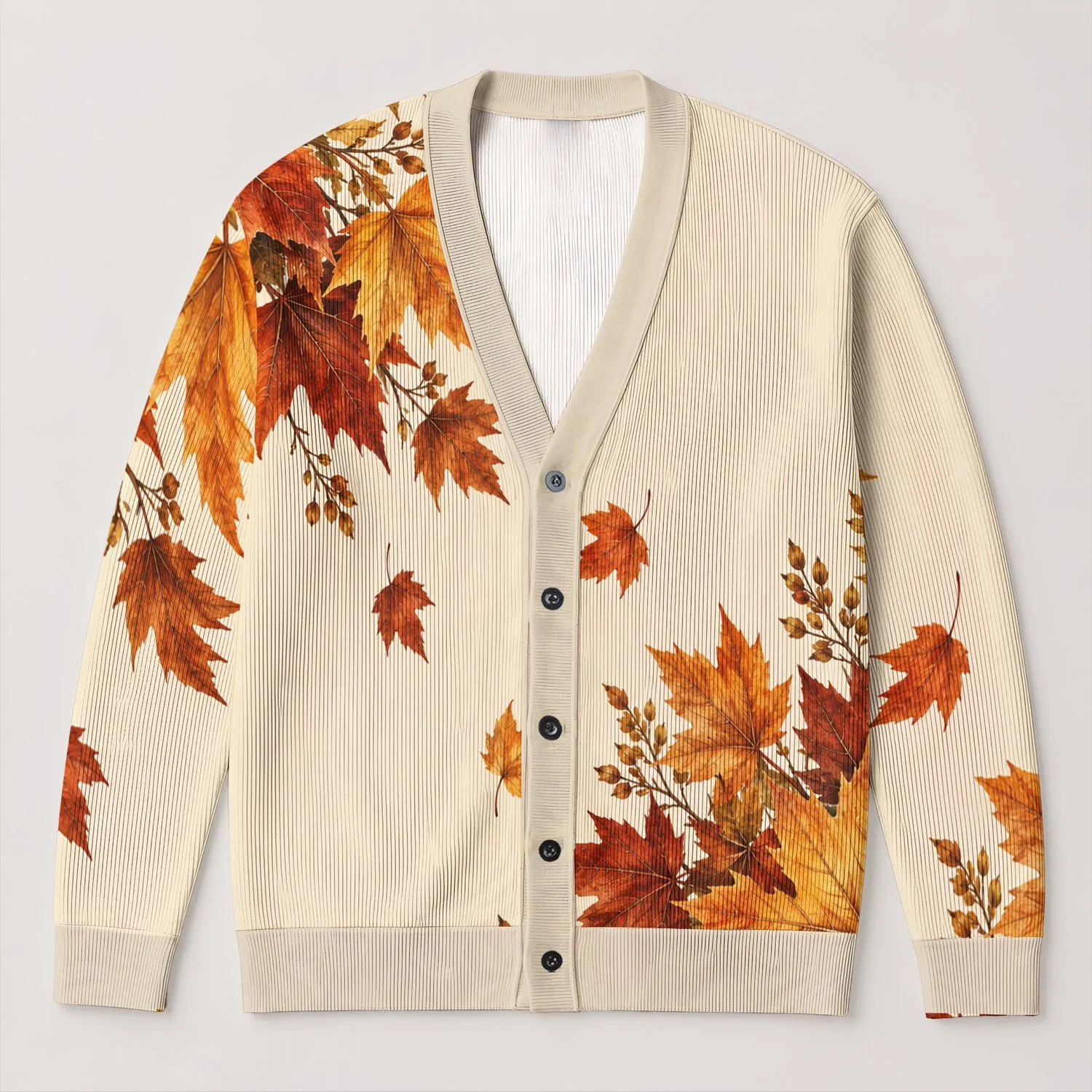 Autumn Maple Leaf Foliage for Cozy Fall Layering and Nature-Loving Everyday Style All-over Print Knitted Cardigan - 1