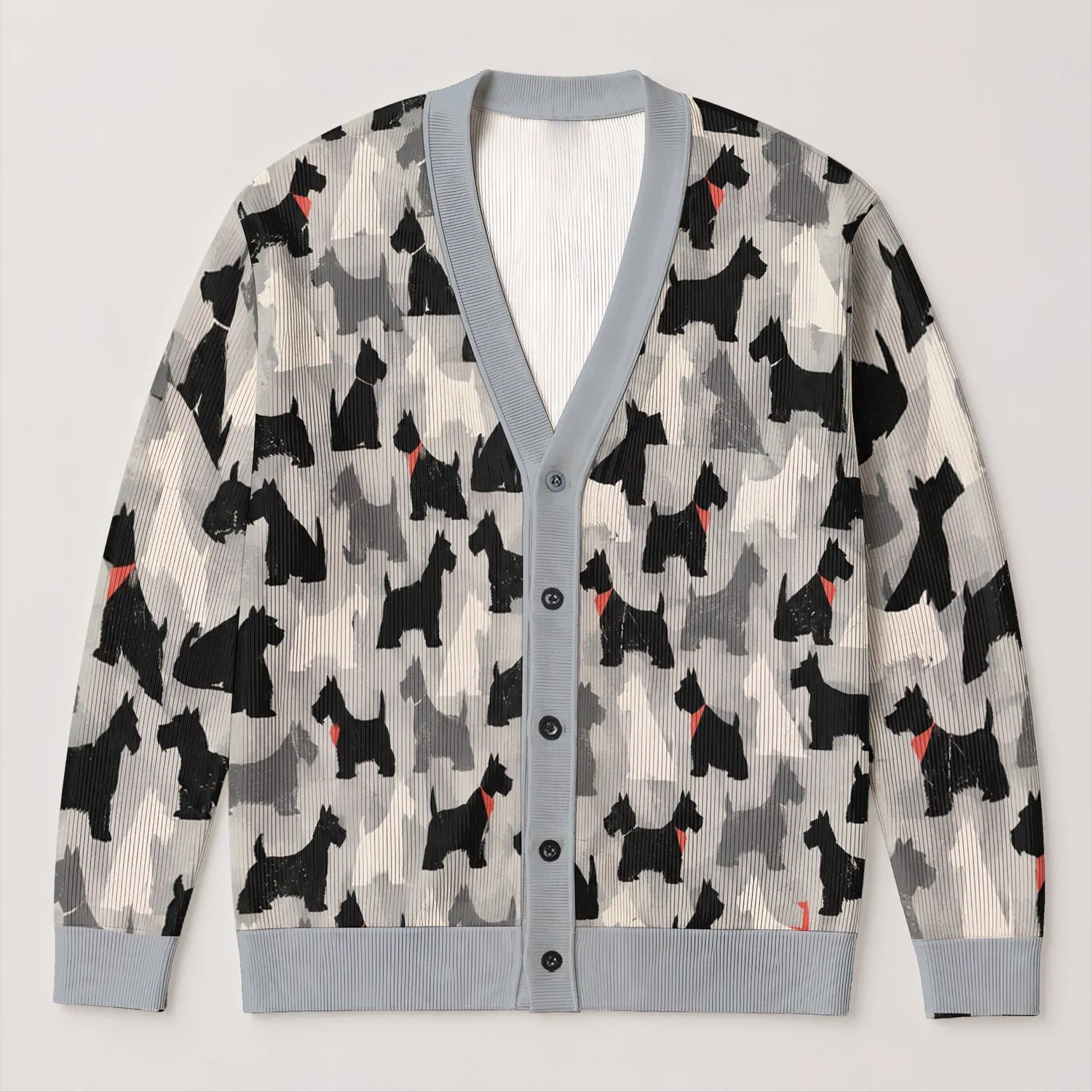 Black And White Dog Motifs For Casual Autumn Layering, Gift For Stylish Dog Lovers All-over Print Knitted Cardigan - 1
