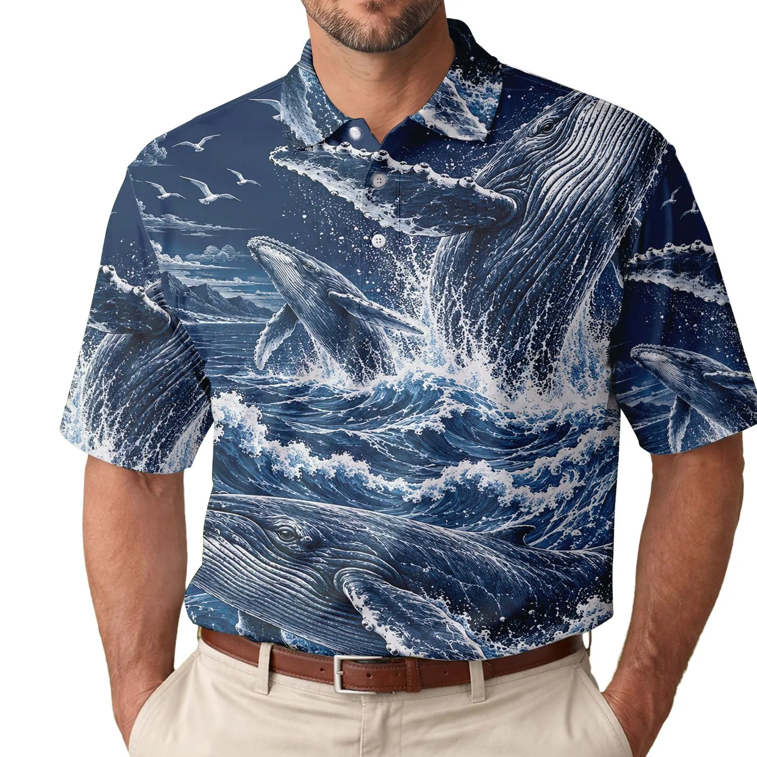 Whale Ocean Waves for Tropical Beach Getaways and Nautical Summer Adventure Travel Men's Polo Shirt - 1
