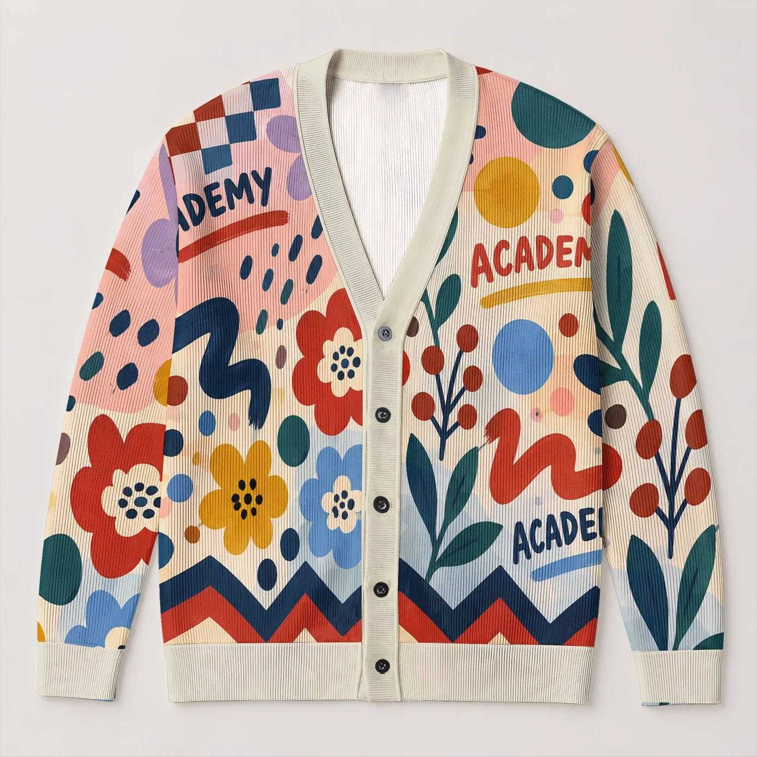 Color Block Polka Dot Patchwork Style for Playful Everyday Layering and Weekend Wear All-over Print Knitted Cardigan - 1
