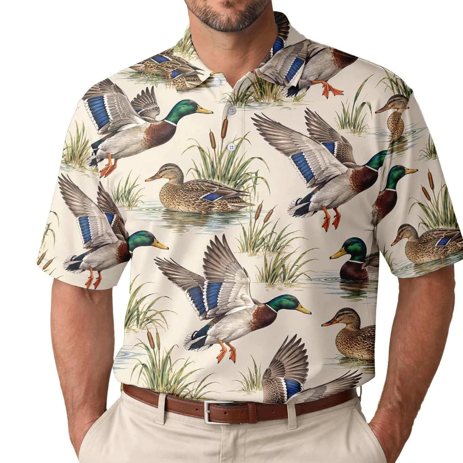 Mallard Duck Nature Scene for Outdoor Summer Adventures and Birdwatching Gift Ideas Men's Polo Shirt - 1
