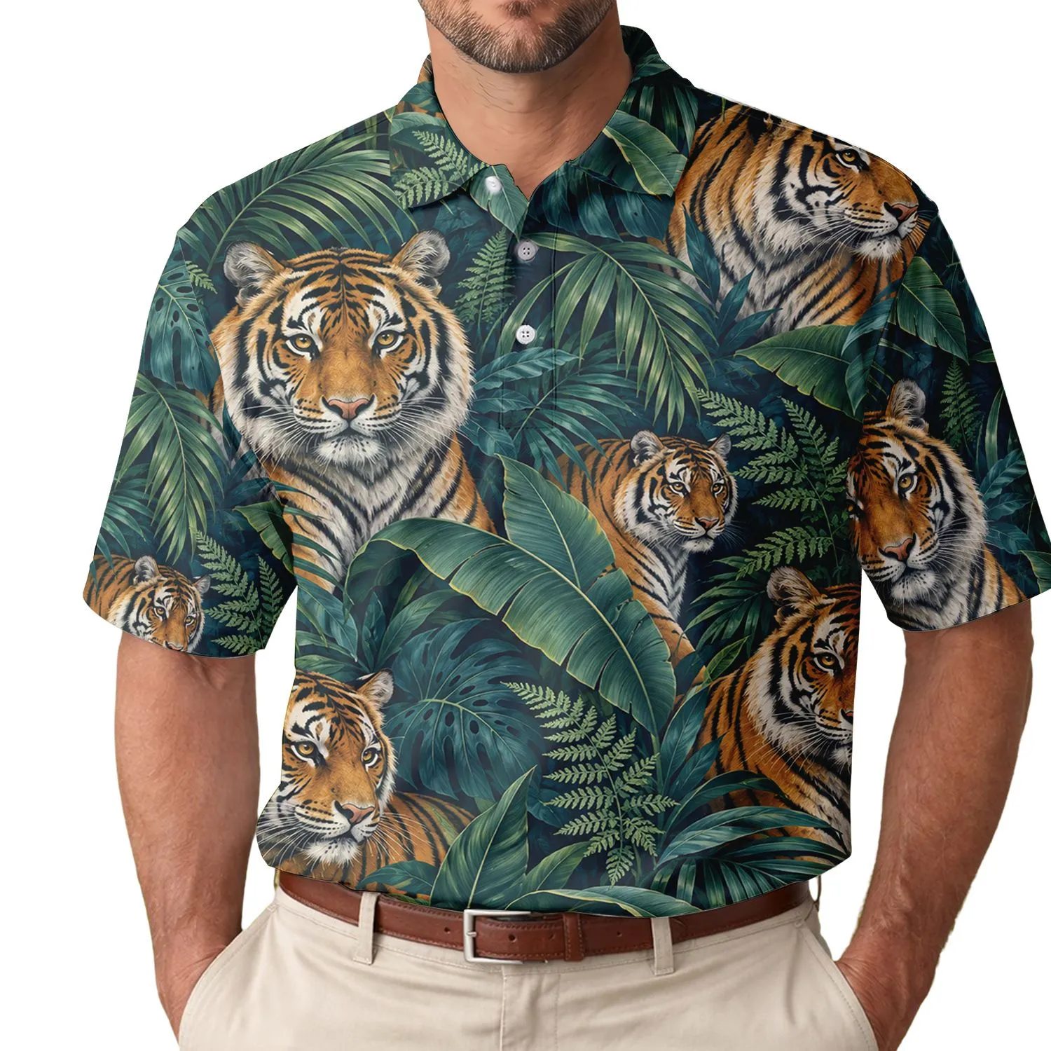 Tropical Tiger Jungle Escape For Beach Days, Island Travel, And Bold Summer Getaways Men's Polo Shirt - 1