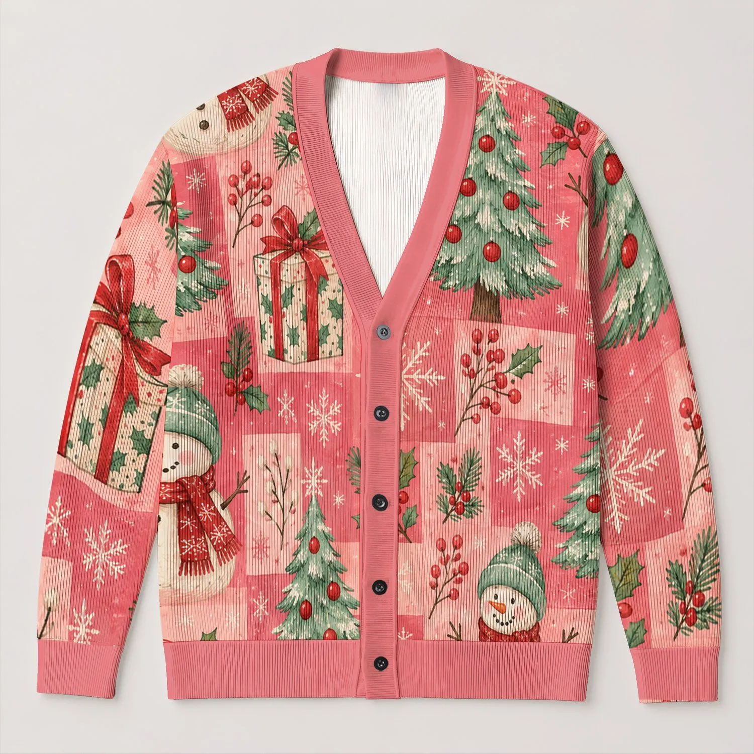Snowman Christmas Trees And Gifts For Cozy Holiday Gatherings And Winter Layering All-over Print Knitted Cardigan - 1