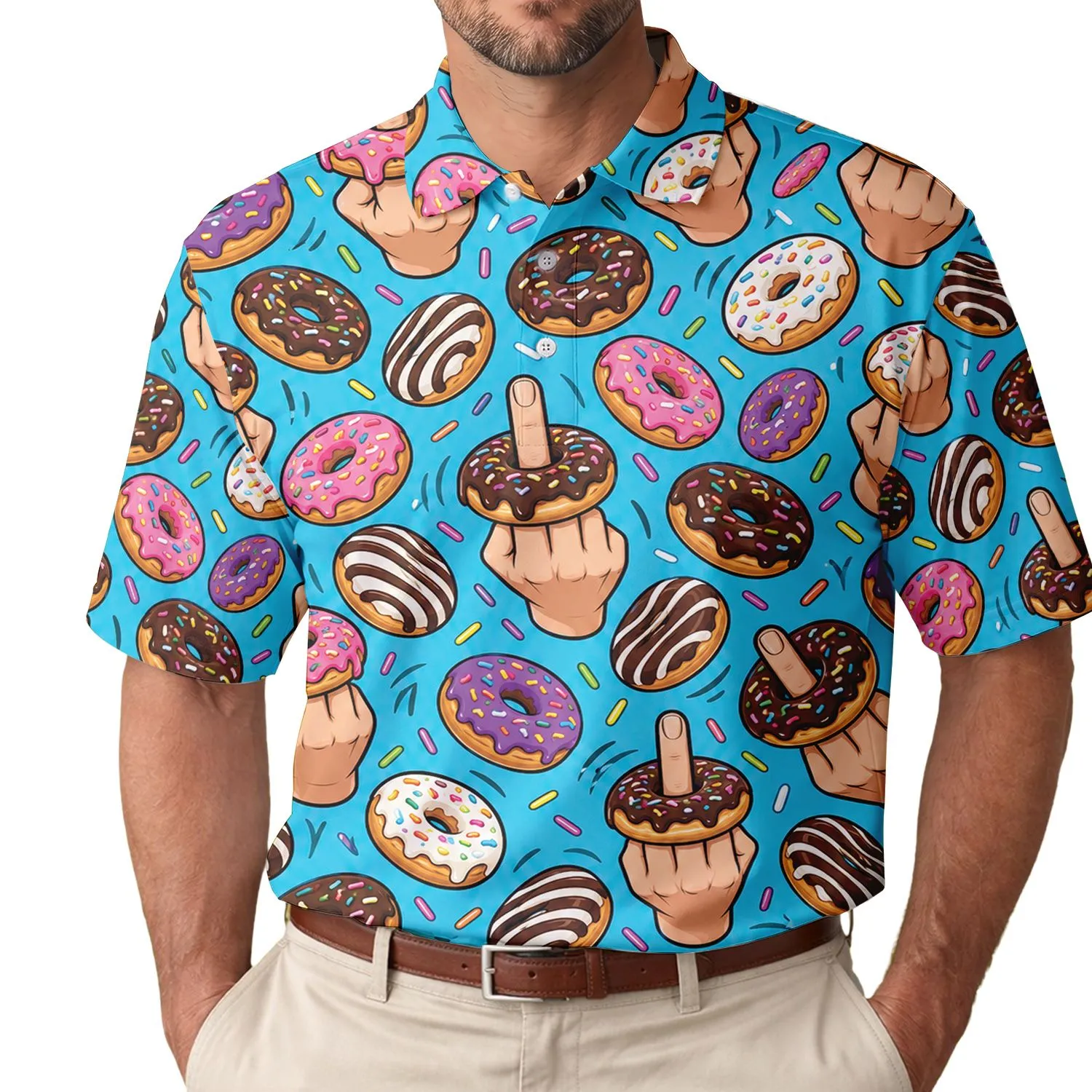 Funny Donut Middle Finger Treats Blue Golf Gift For Adult Food Lovers And Golfers Men's Polo Shirt - 1
