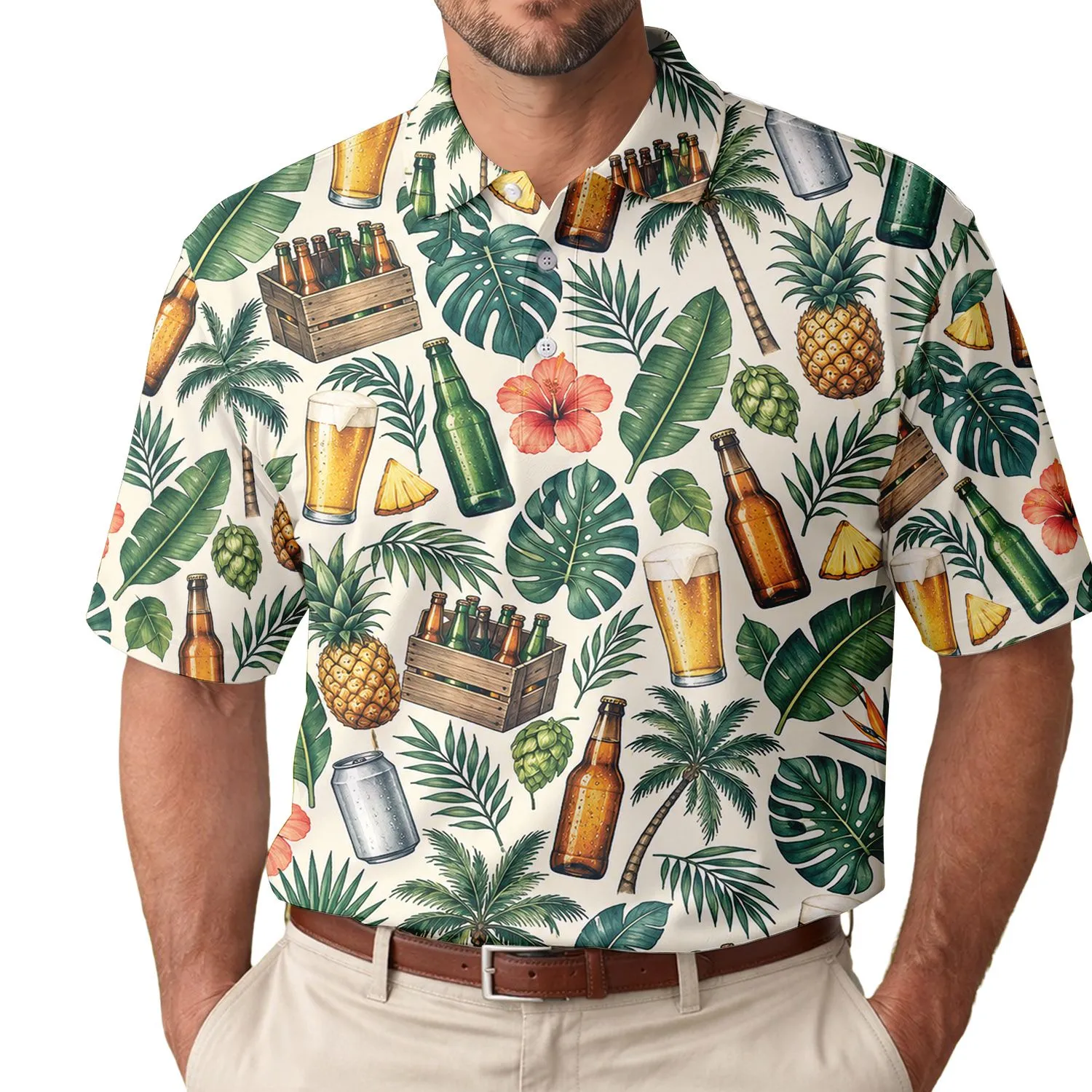 Tropical Beer Golf Celebration For Dad, Summer Fairway Fun And Happy Hour Style Gifts Men's Polo Shirt - 1