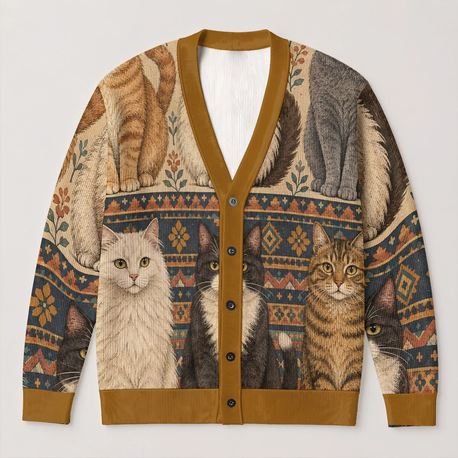 Vintage Cat Family Motif for Cozy Everyday Layering and Relaxed Weekend Style for Women All-over Print Knitted Cardigan - 1