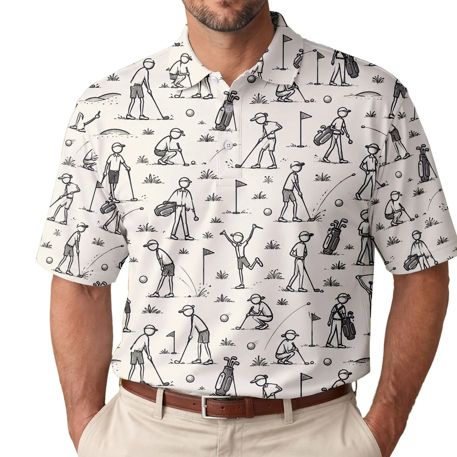 Golf Stick-Figure Icons for Birthday Fairway Fun and Weekend Rounds with Dad Gift Men's Polo Shirt - 1