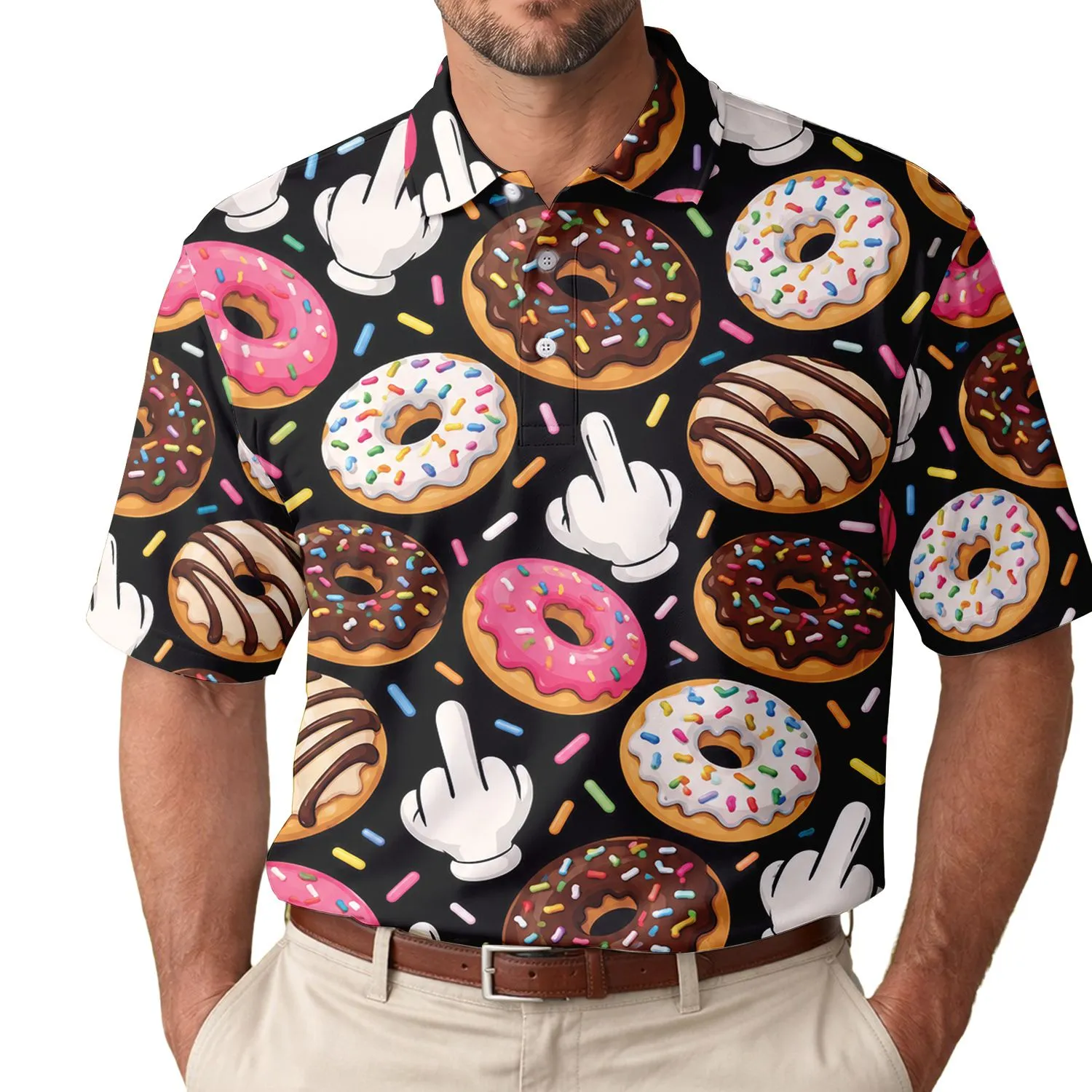 Funny Donut Middle Finger Treats For Valentine Golf Lovers And Foodie Gift Ideas For Him Men's Polo Shirt - 1