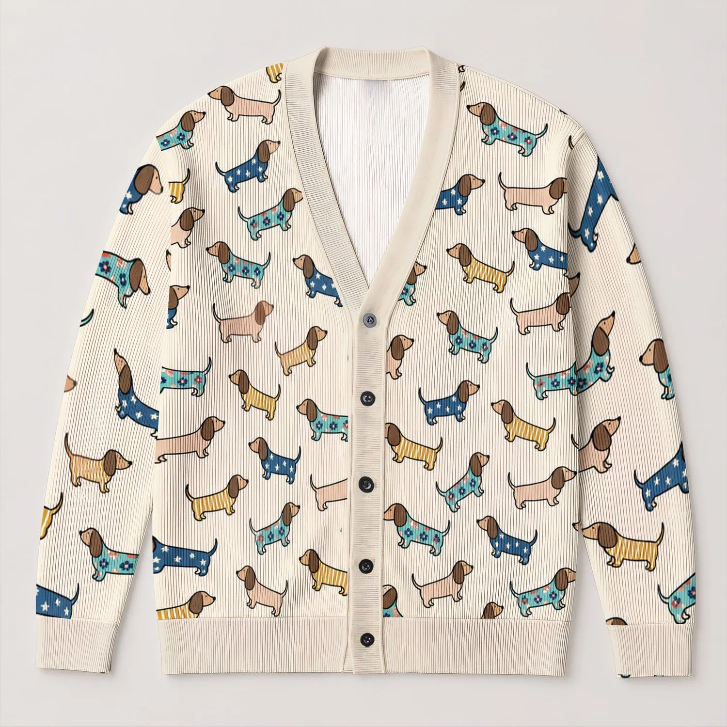 Cute Dachshund Dogs for Cozy Autumn Layering and Playful Everyday Weekend Outfits for Women All-over Print Knitted Cardigan - 1