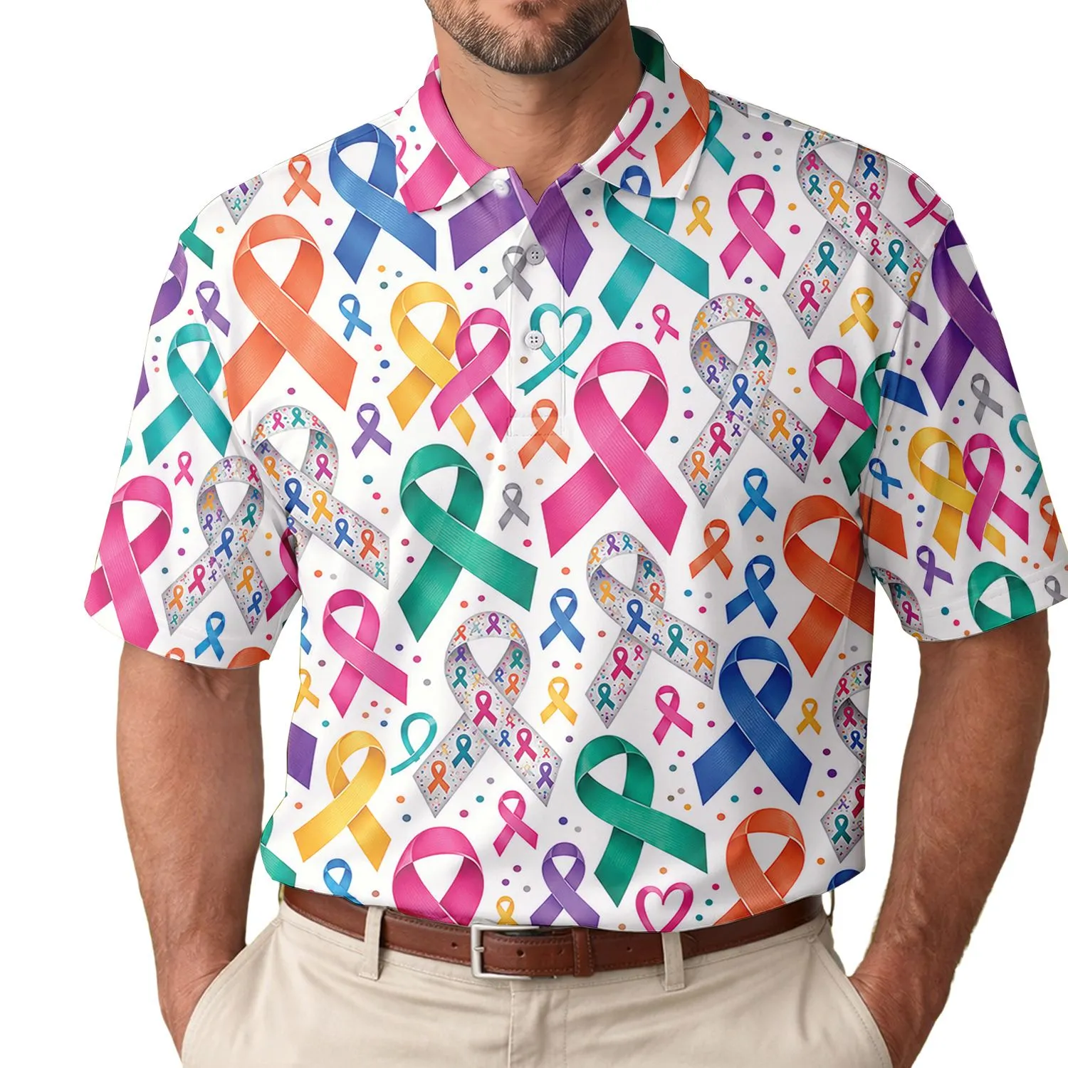 Colorful Cancer Awareness Ribbons for Golf Days, Charity Events, Supporter Gatherings Men's Polo Shirt - 1