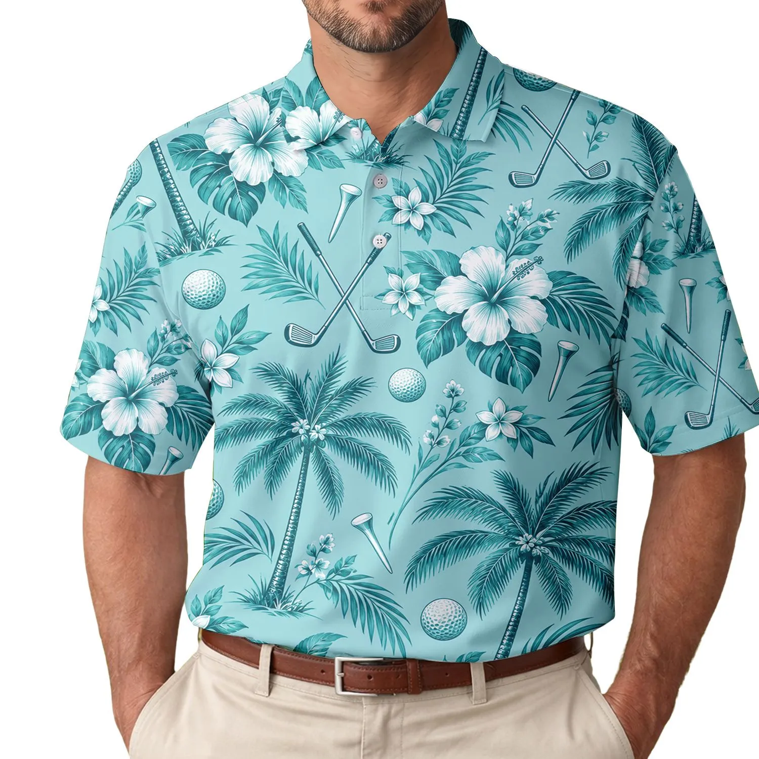 Mint Tropical Golf Couple Gift for Summer Vacations, Resort Weekends and Father’s Day Men's Polo Shirt - 1