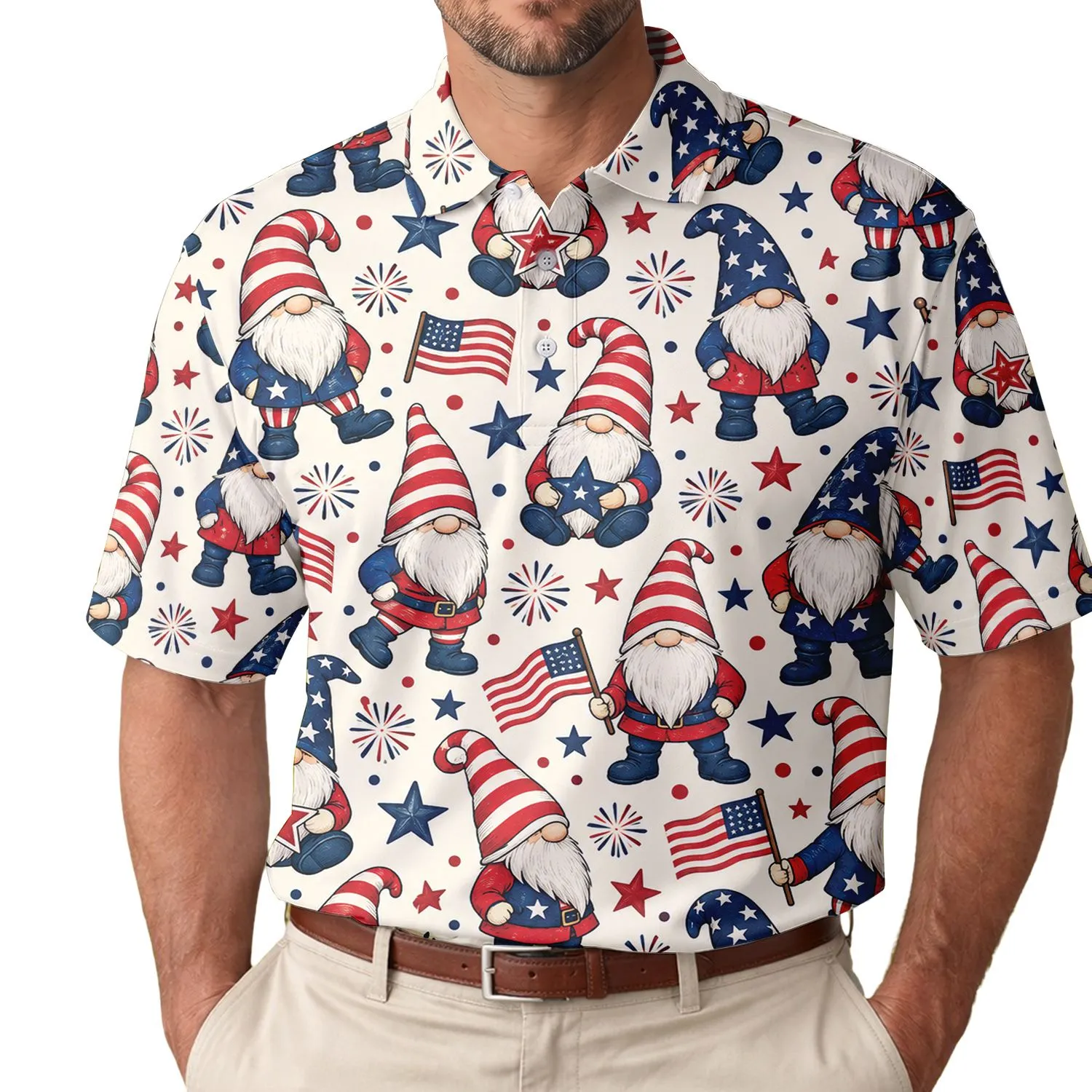 Patriotic Garden Gnome Celebration For Fourth Of July Golfers And Proud Americans Men's Polo Shirt - 1