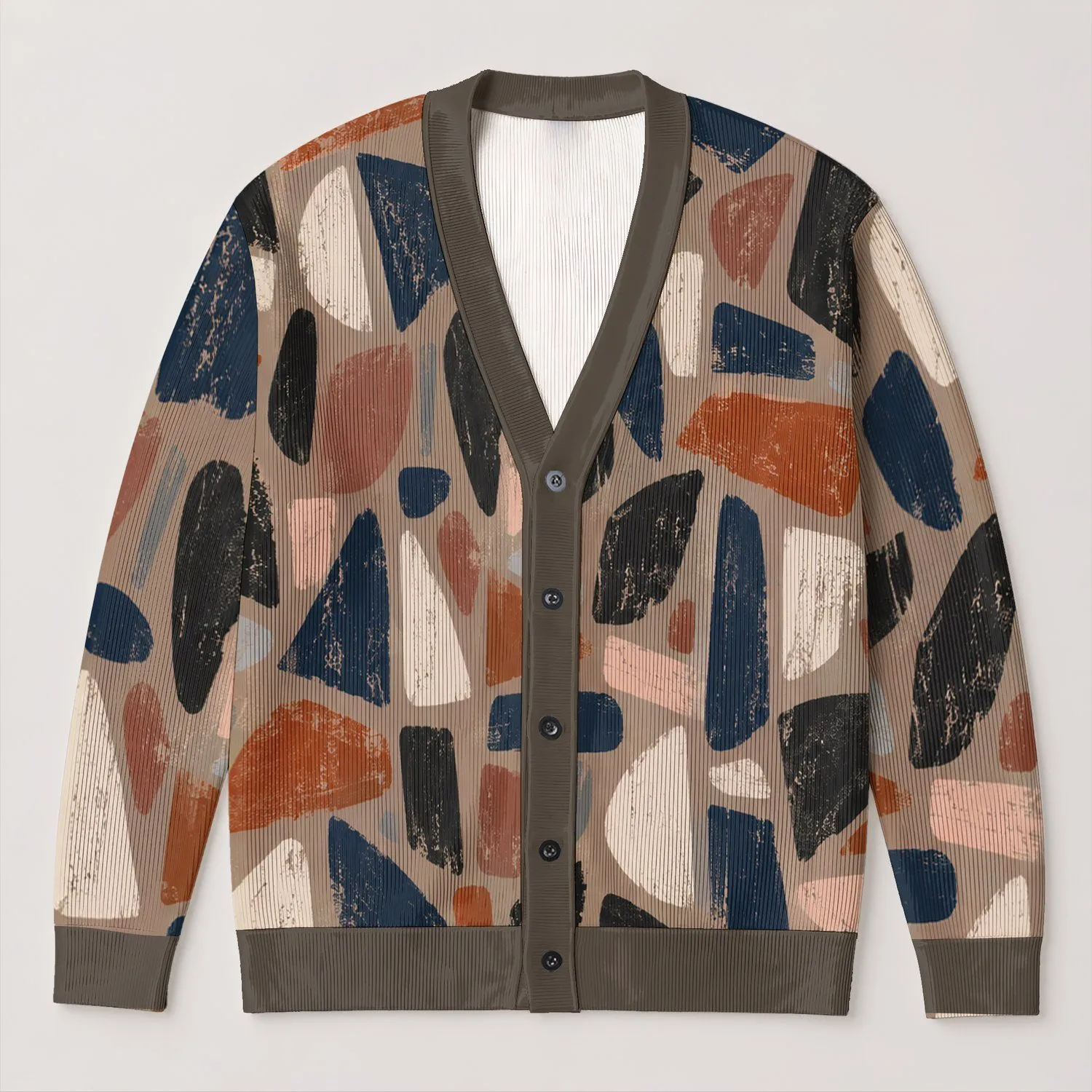 Abstract Geometric Autumn Shapes for Relaxed Layering and Everyday Women's Wear All-over Print Knitted Cardigan - 1