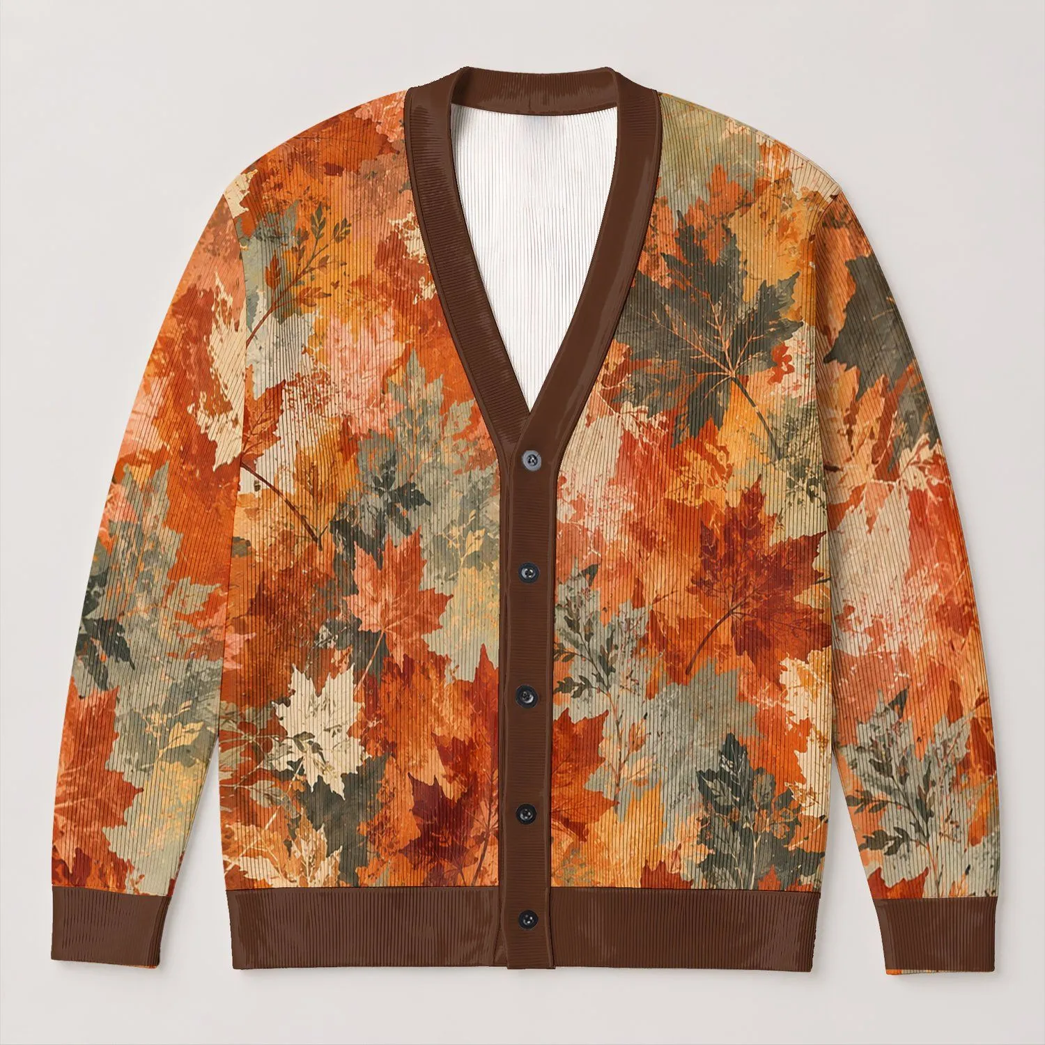 Autumn Maple Leaves In Warm Rust Tones For Cozy Everyday Layering And Weekend Style All-over Print Knitted Cardigan - 1