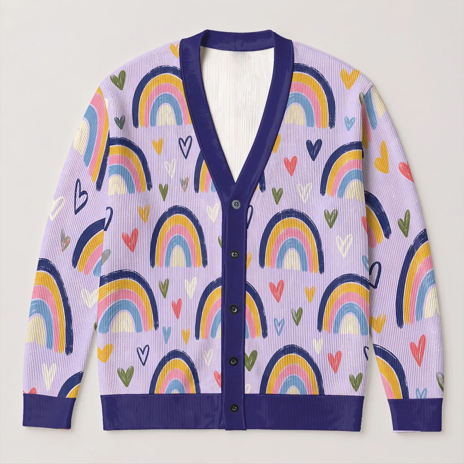 Rainbow Heart Boho Casual Layering Style for Everyday Outings and Plus Size Women’s Gifts All-over Print Knitted Cardigan - 1
