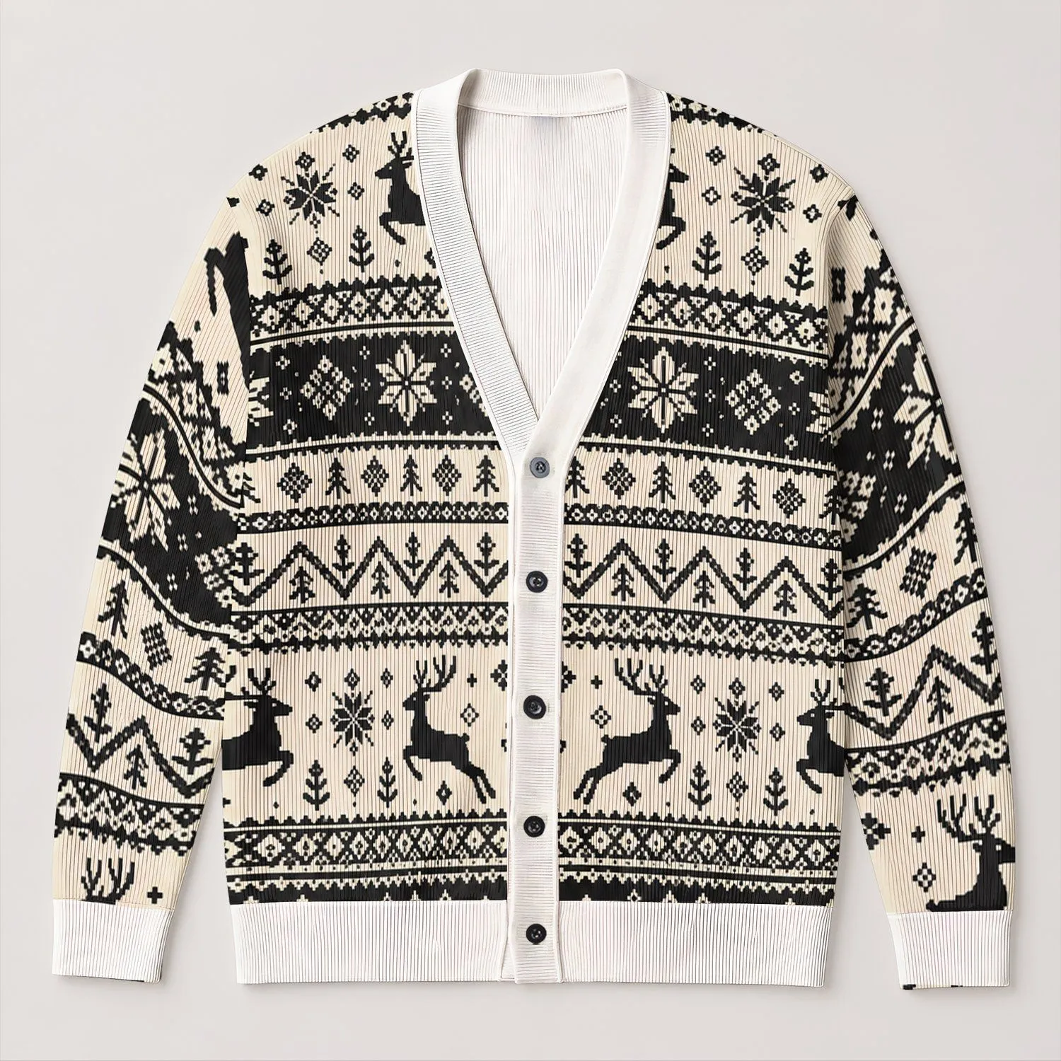 Nordic Reindeer Snowflake Fair Isle Style for Cozy Holiday Gatherings and Winter Weekends All-over Print Knitted Cardigan - 1