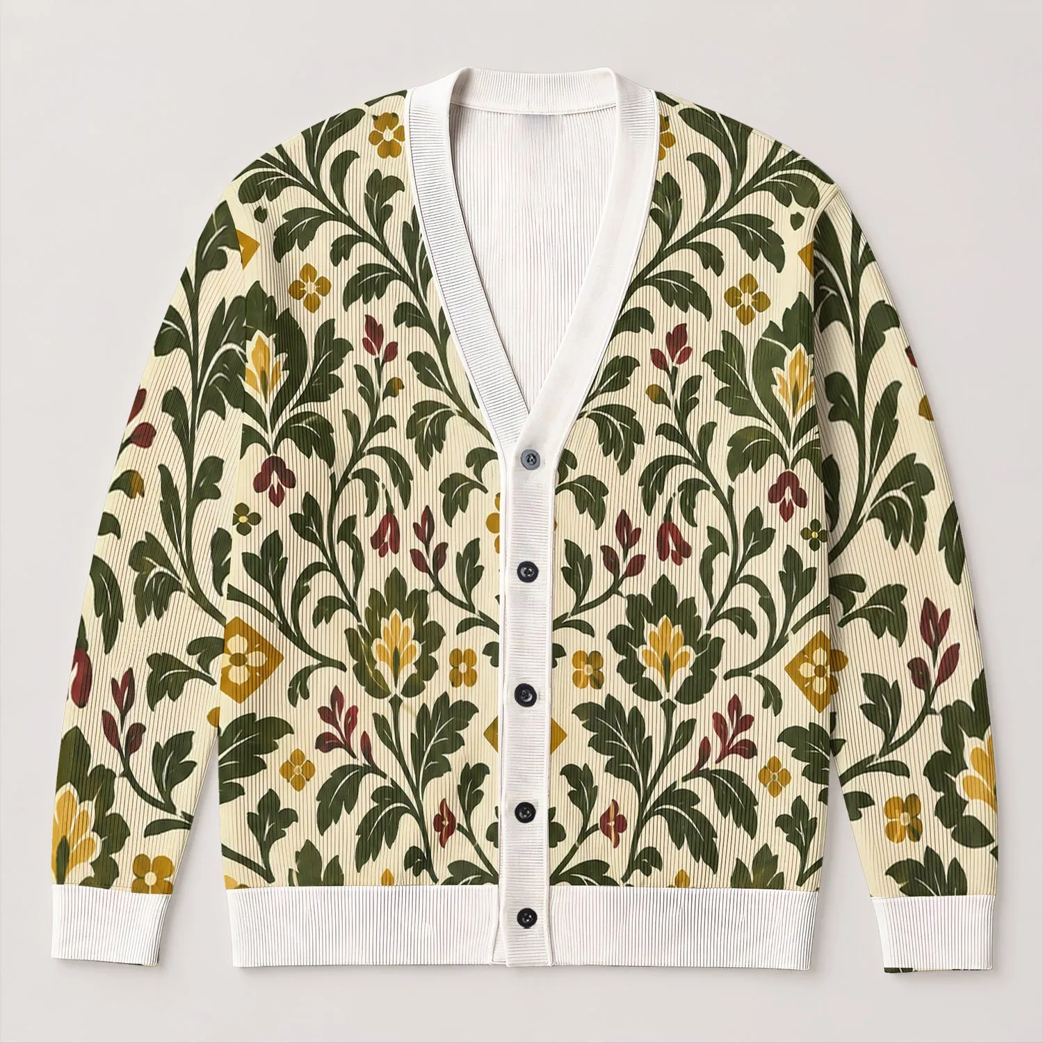 Vintage Olive Folk Botanicals and Mustard Medallions for Relaxed Everyday Layering for Men All-over Print Knitted Cardigan - 1