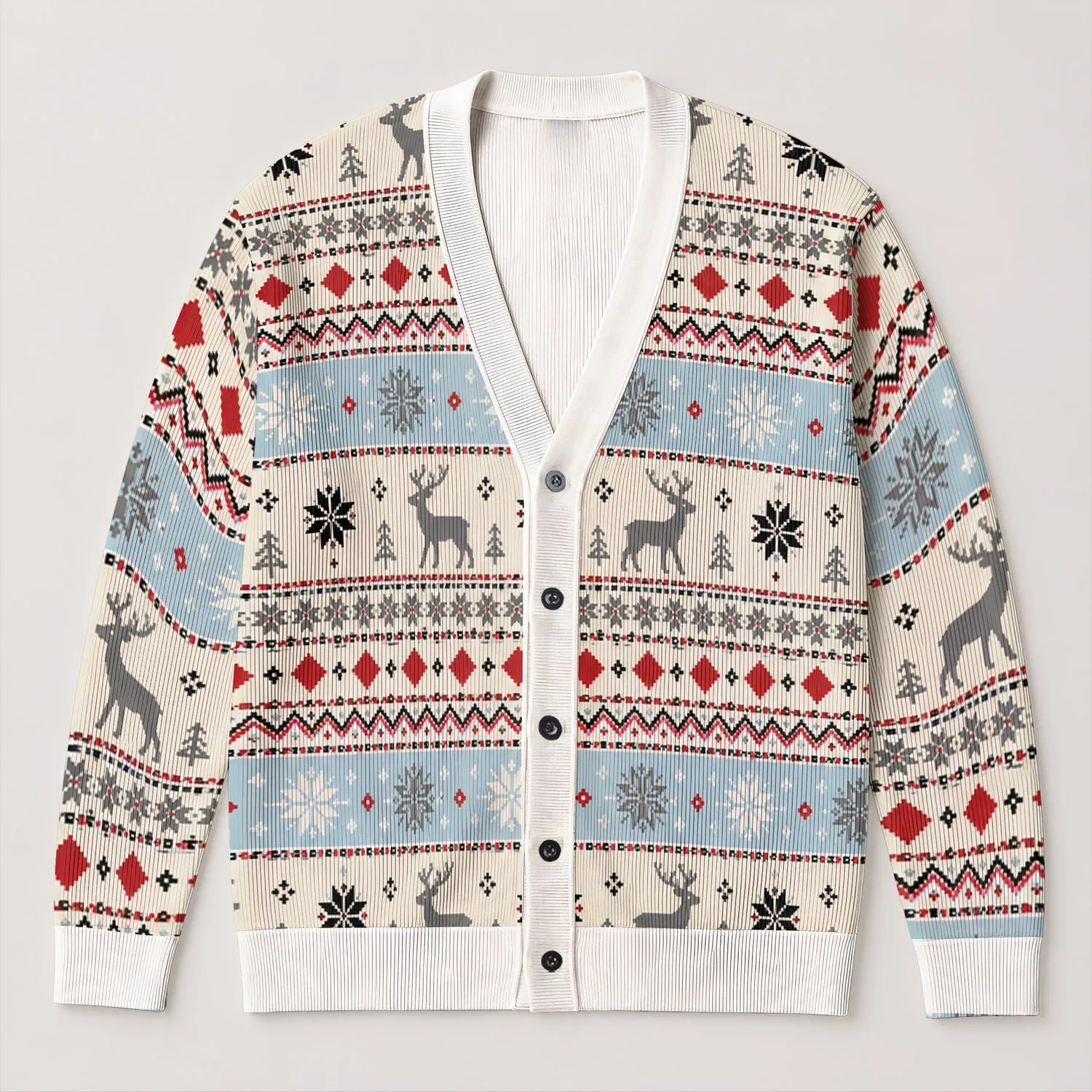 Nordic Reindeer Snowflake Holiday Motifs for Cozy Winter Layering and Festive Menswear All-over Print Knitted Cardigan - 1