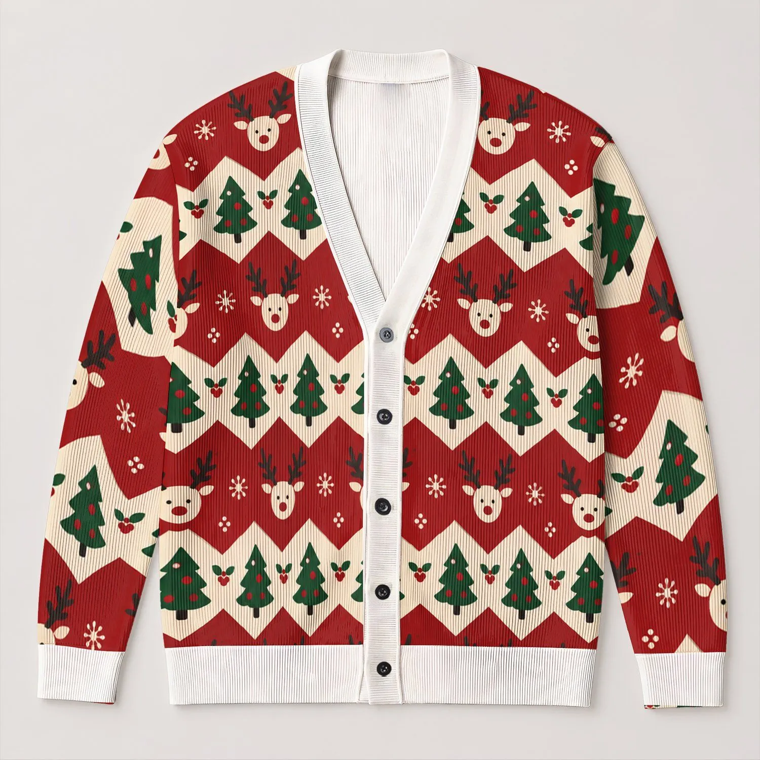 Festive Reindeer and Evergreen Trees for Cozy Holiday Gatherings and Winter Layering All-over Print Knitted Cardigan - 1