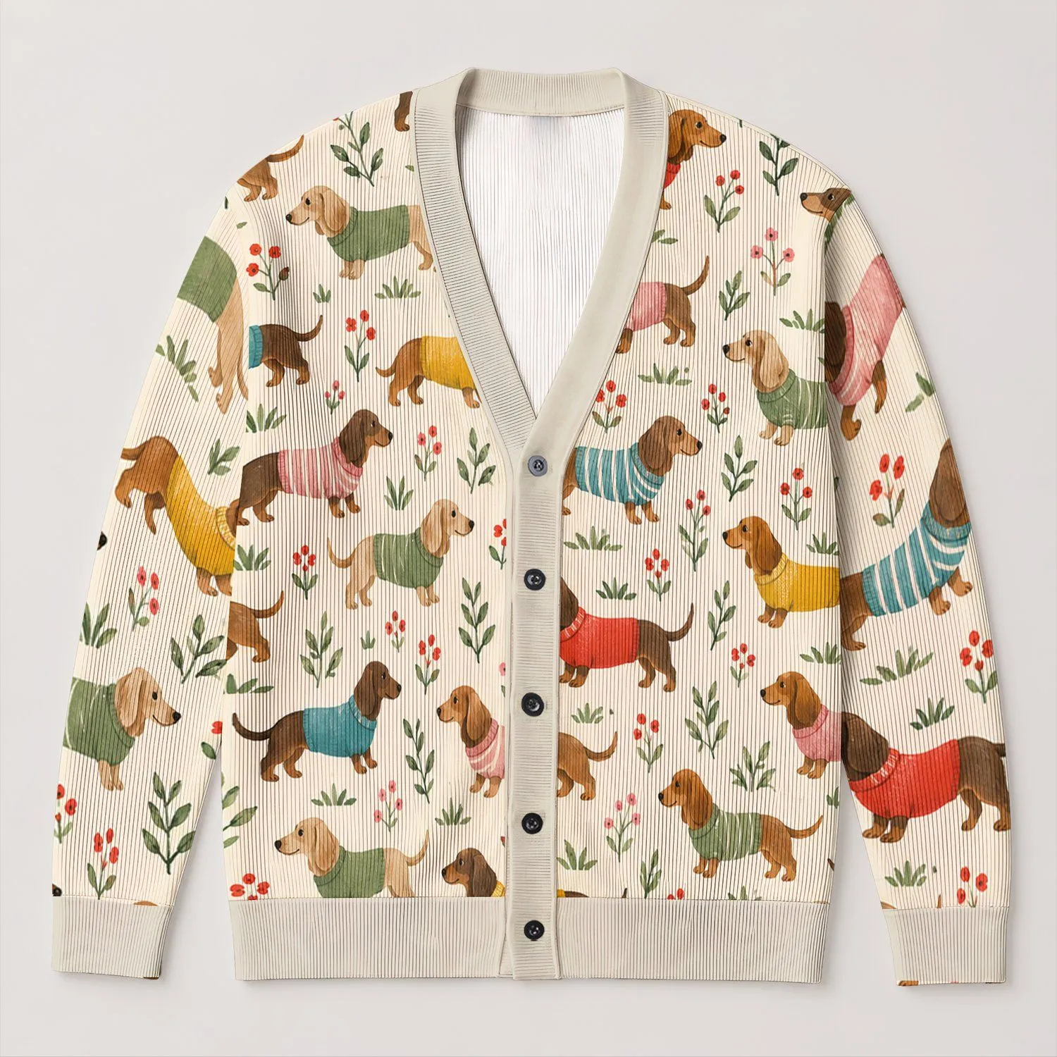 Adorable Dachshund Dogs For Cozy Everyday Layering And Casual Weekend Walks Outdoors All-over Print Knitted Cardigan - 1