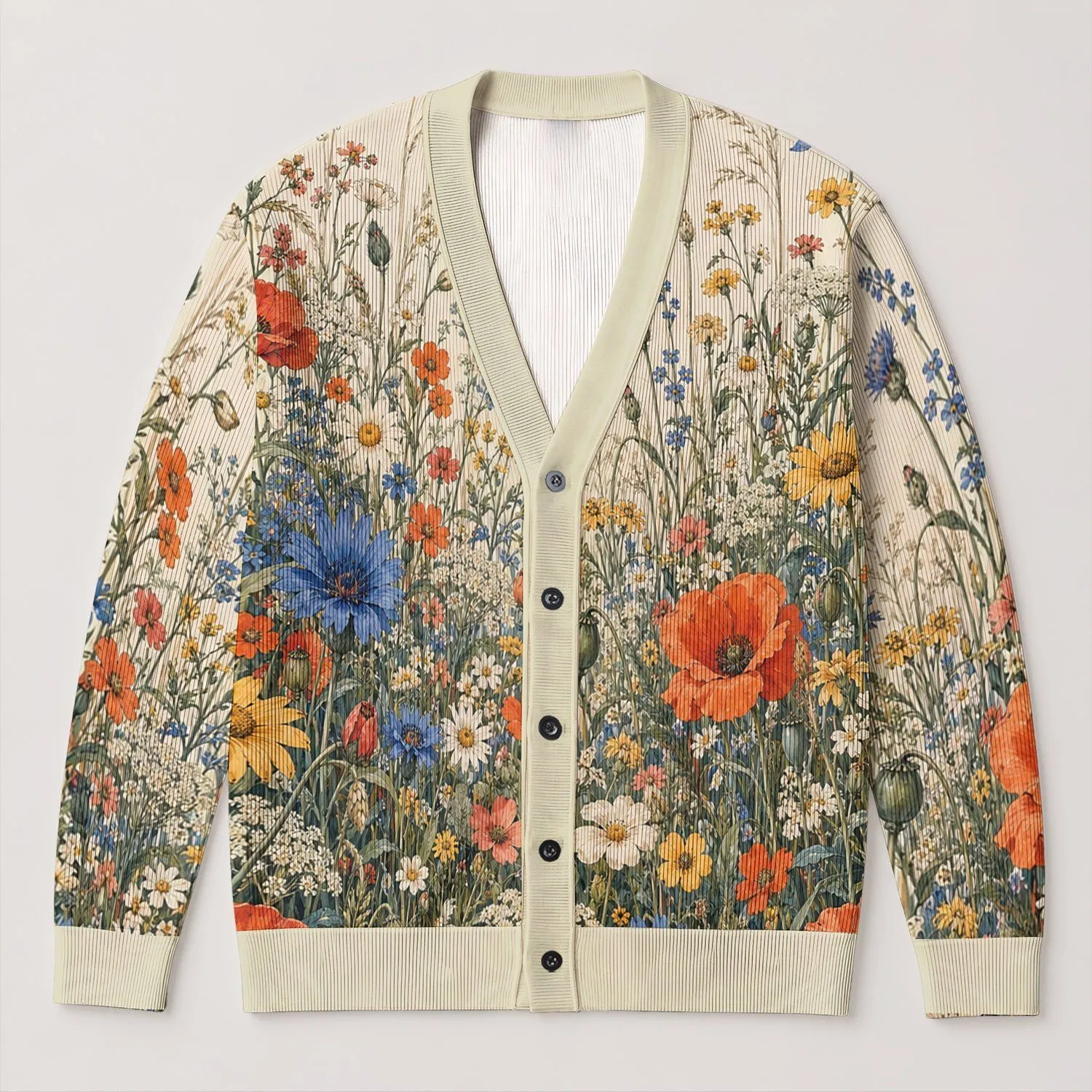 Wildflower Meadow Blooms for Relaxed Weekend Layering and Youthful Everyday Style All-over Print Knitted Cardigan - 1