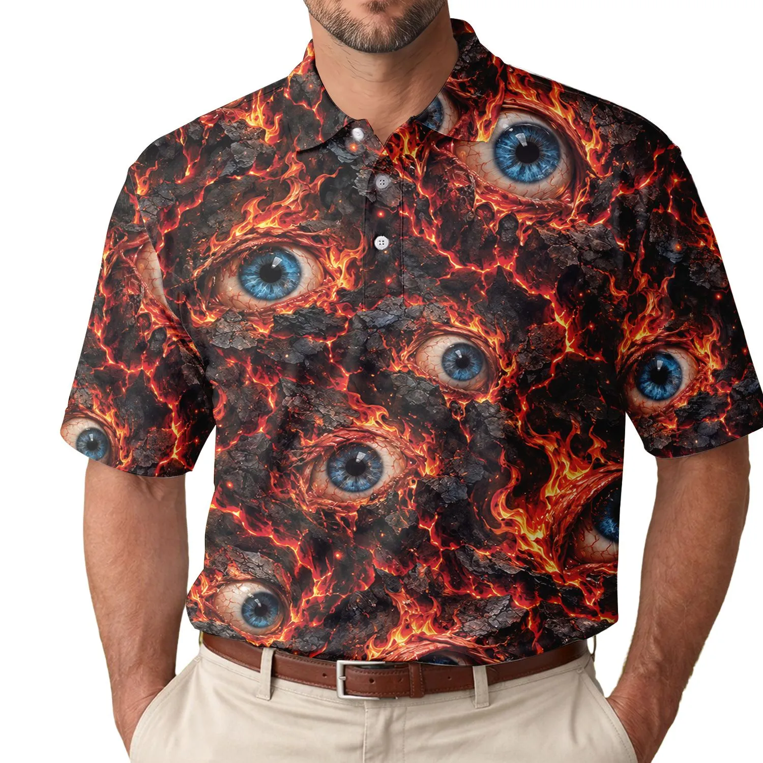 Fiery Gothic Eyeballs for Halloween Parties, Nightlife, and Alternative Style Enthusiasts Men's Polo Shirt - 1
