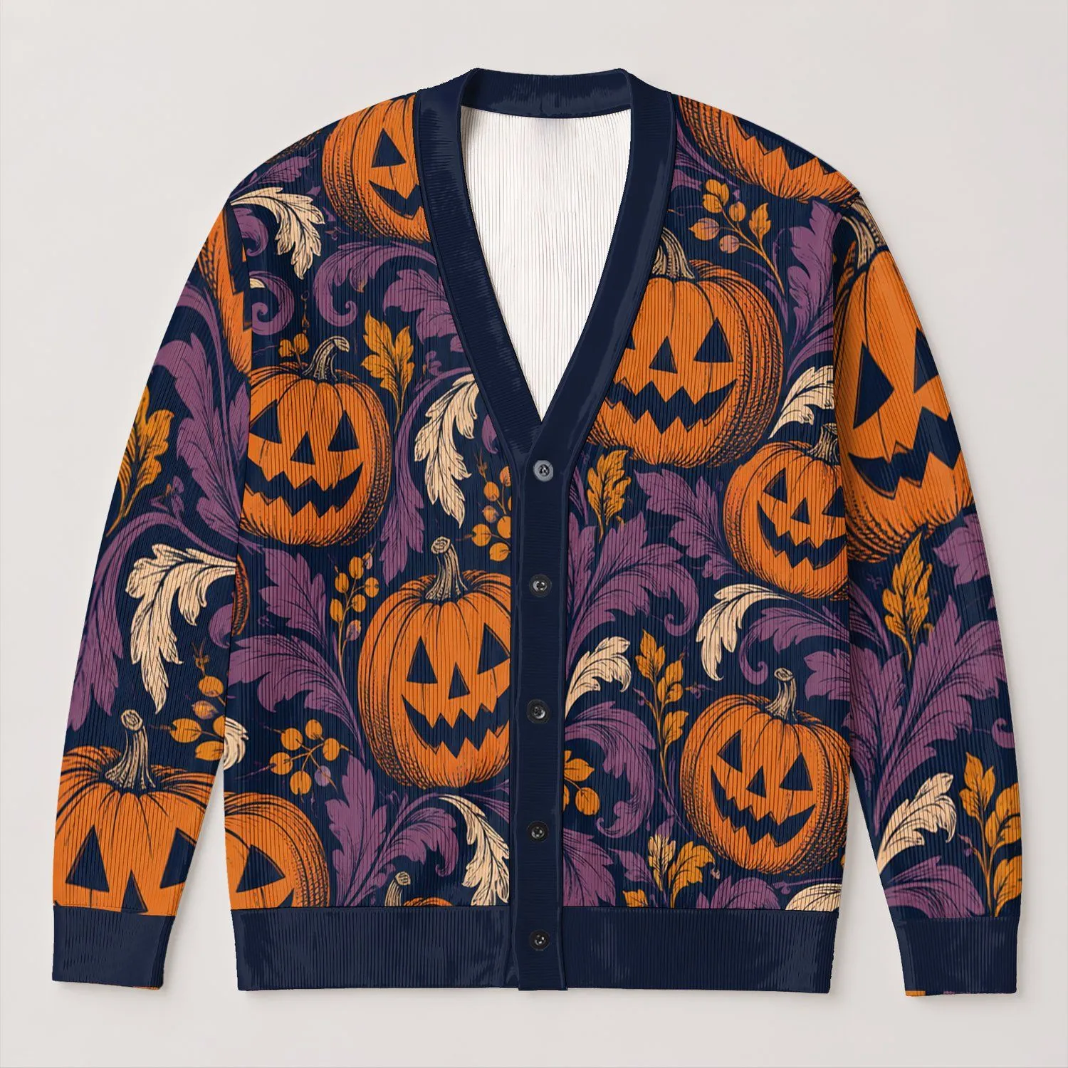 Pumpkin Jack-O-Lantern Autumn Halloween Style For Cozy Everyday Layering For Women All-over Print Knitted Cardigan - 1