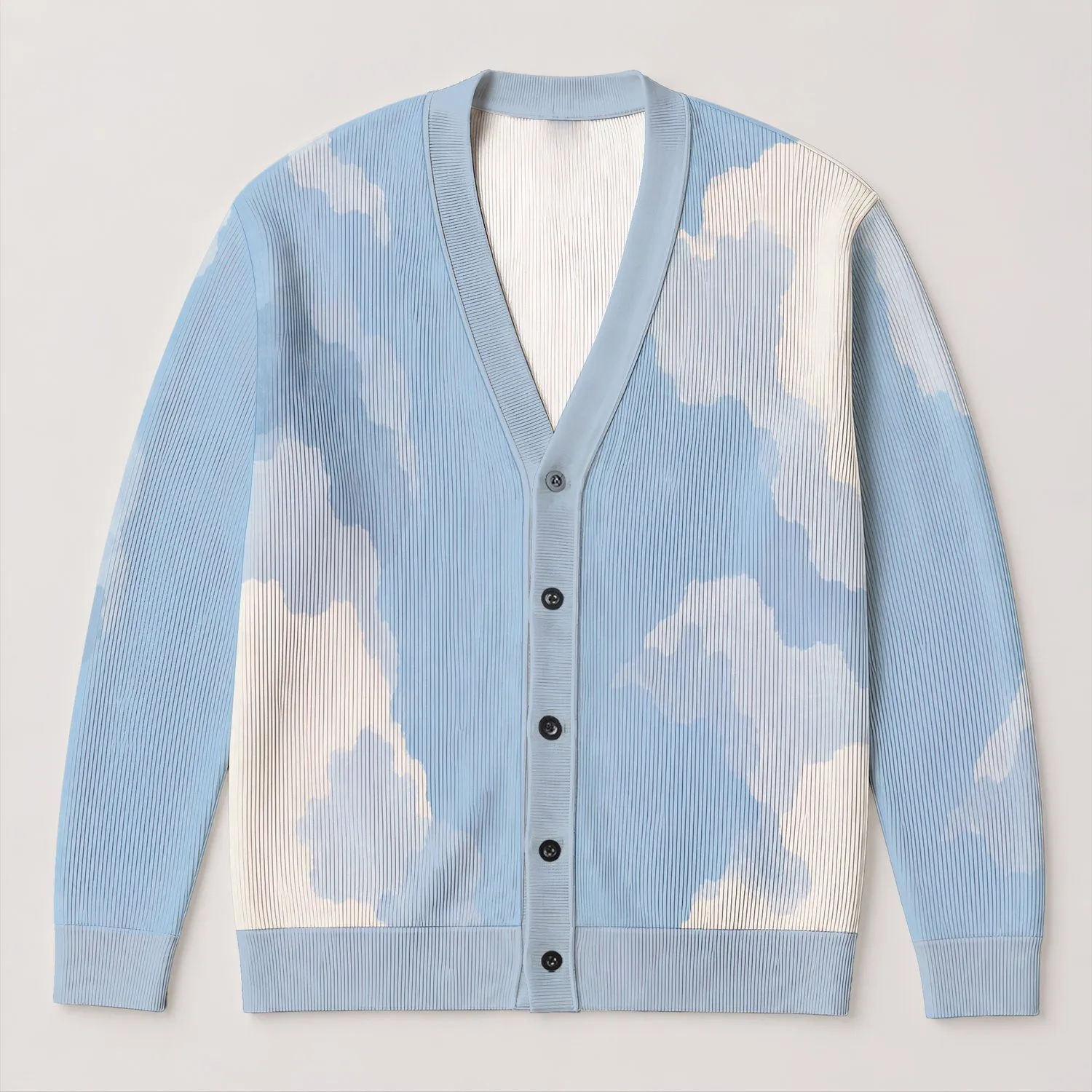 Icy Blue And White Organic Color Blocks For Relaxed Everyday Layering, Women’s Style All-over Print Knitted Cardigan - 1