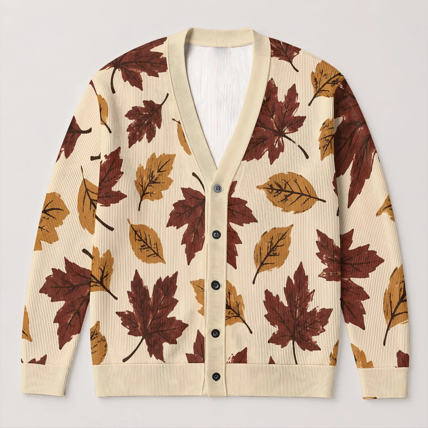Autumn Maple Leaf Motifs for Everyday Layering and Cool-Weather Weekend Outings for Women All-over Print Knitted Cardigan - 1