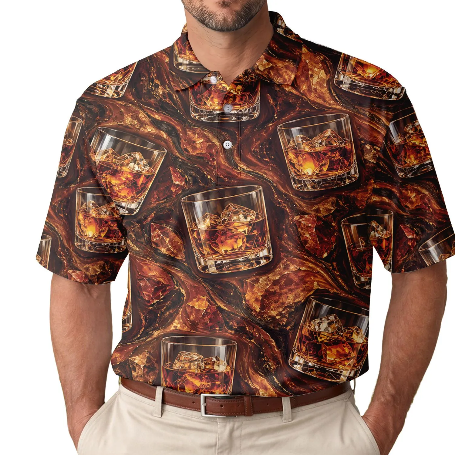 Bourbon Whiskey Tumblers And Amber Ice For Whiskey Lover Gifts And Bourbon Dads At Home Men's Polo Shirt - 1