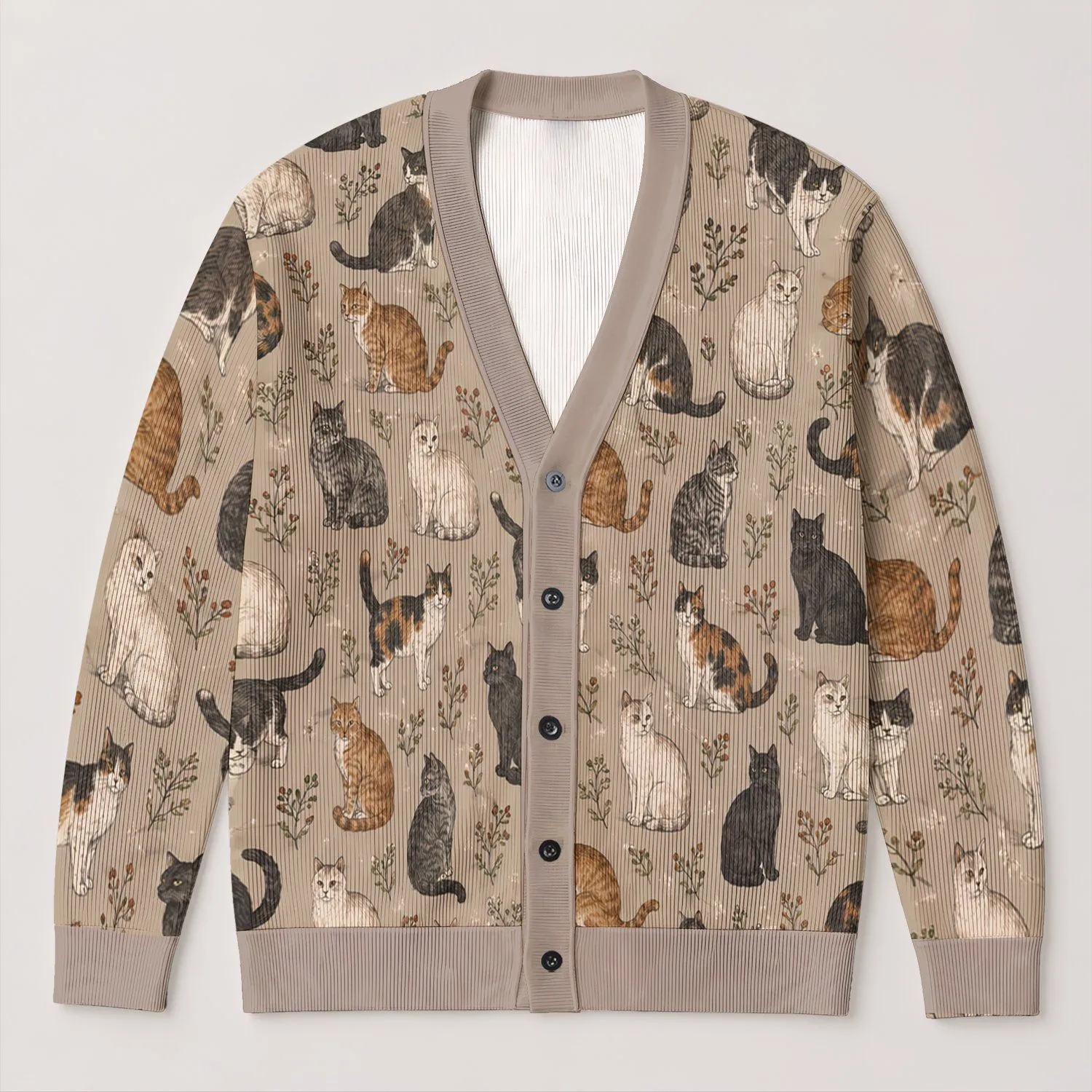 Vintage Cat Motif Autumn Layering Style for Cozy Everyday Women's Casual Weekend Wear All-over Print Knitted Cardigan - 1