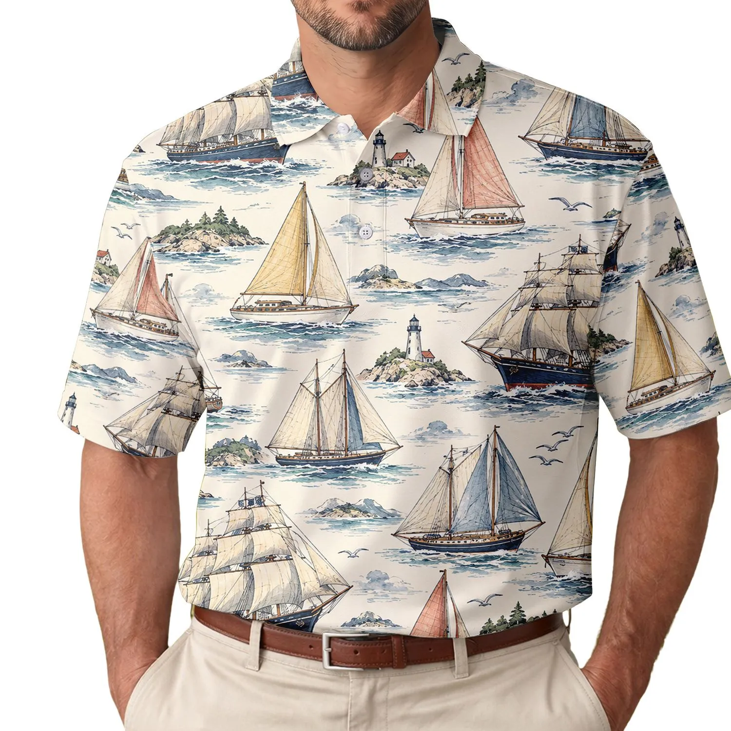 Vintage Sailboat Nautical Escape for Yacht Holidays, Coastal Golf Days and Beach Trips Men's Polo Shirt - 1