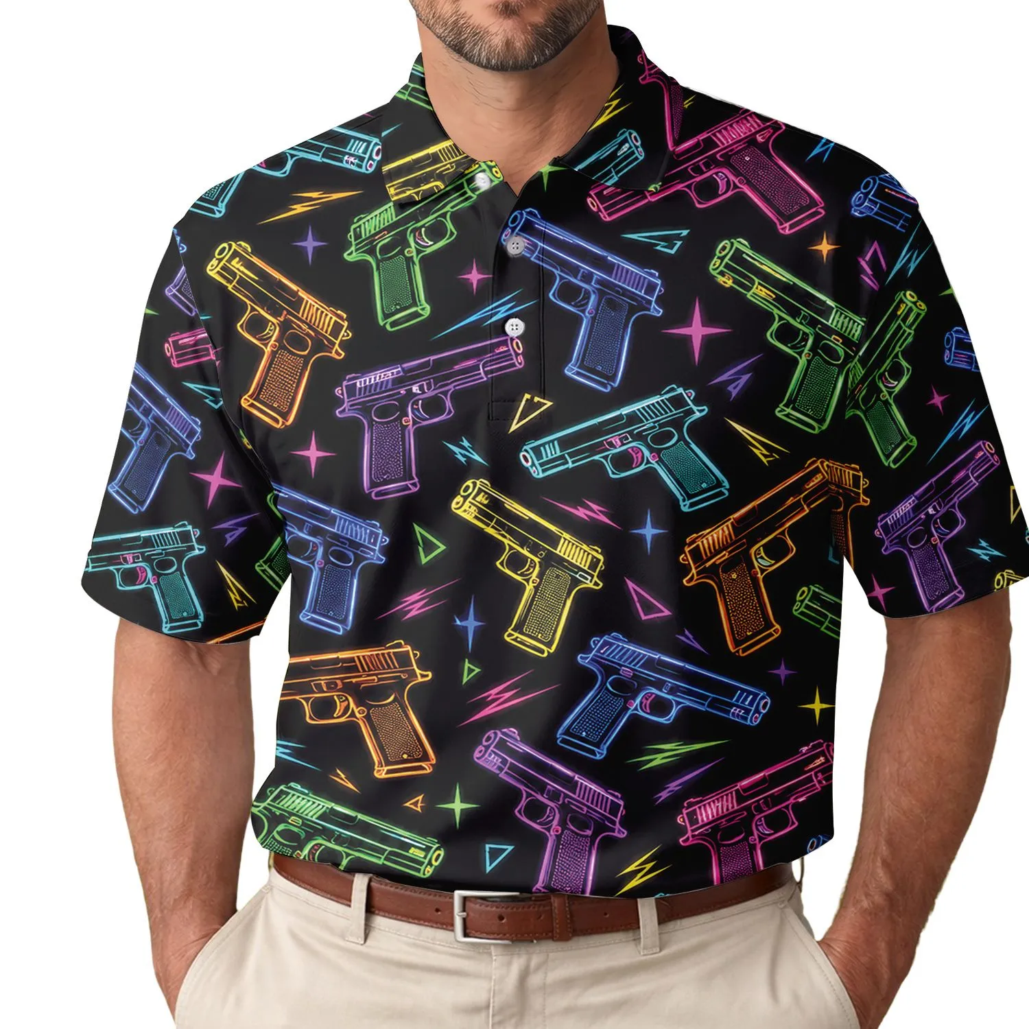Neon Pistol Golf Range Style For Sporty Players, Shooting Enthusiasts, Men And Women Men's Polo Shirt - 1