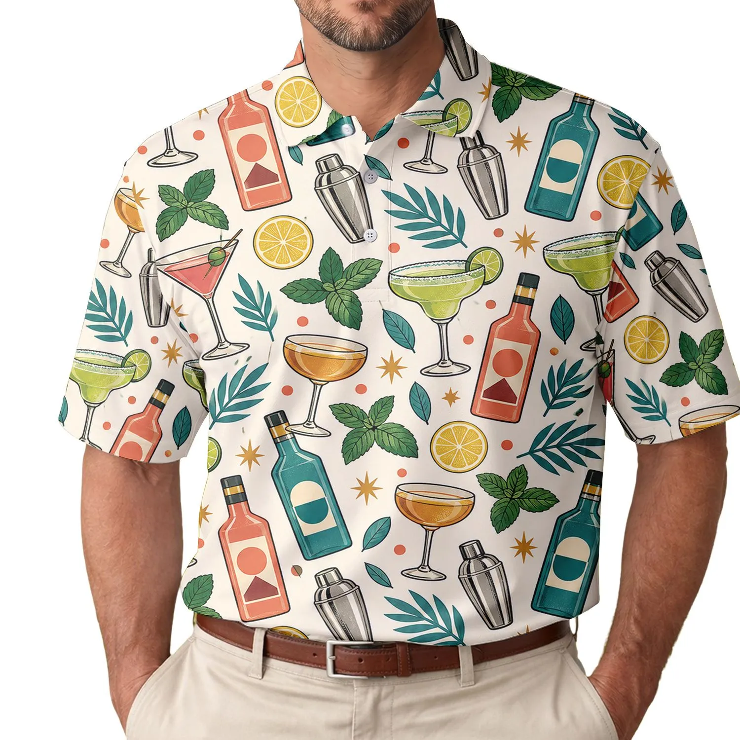 Tropical Cocktail Motifs for Summer Parties, Beach Vacations, Margaritas and Mojitos Men's Polo Shirt - 1