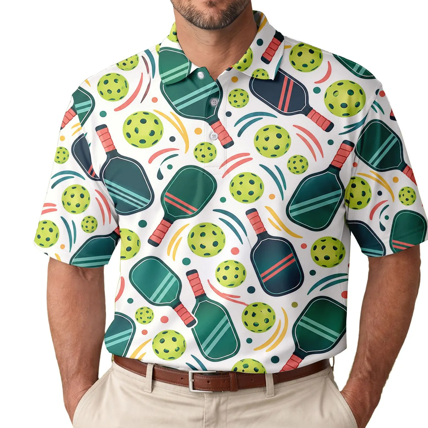 Colorful Pickleball Paddle And Ball Motifs For Court Days And Club Gifts For Players Men's Polo Shirt - 1