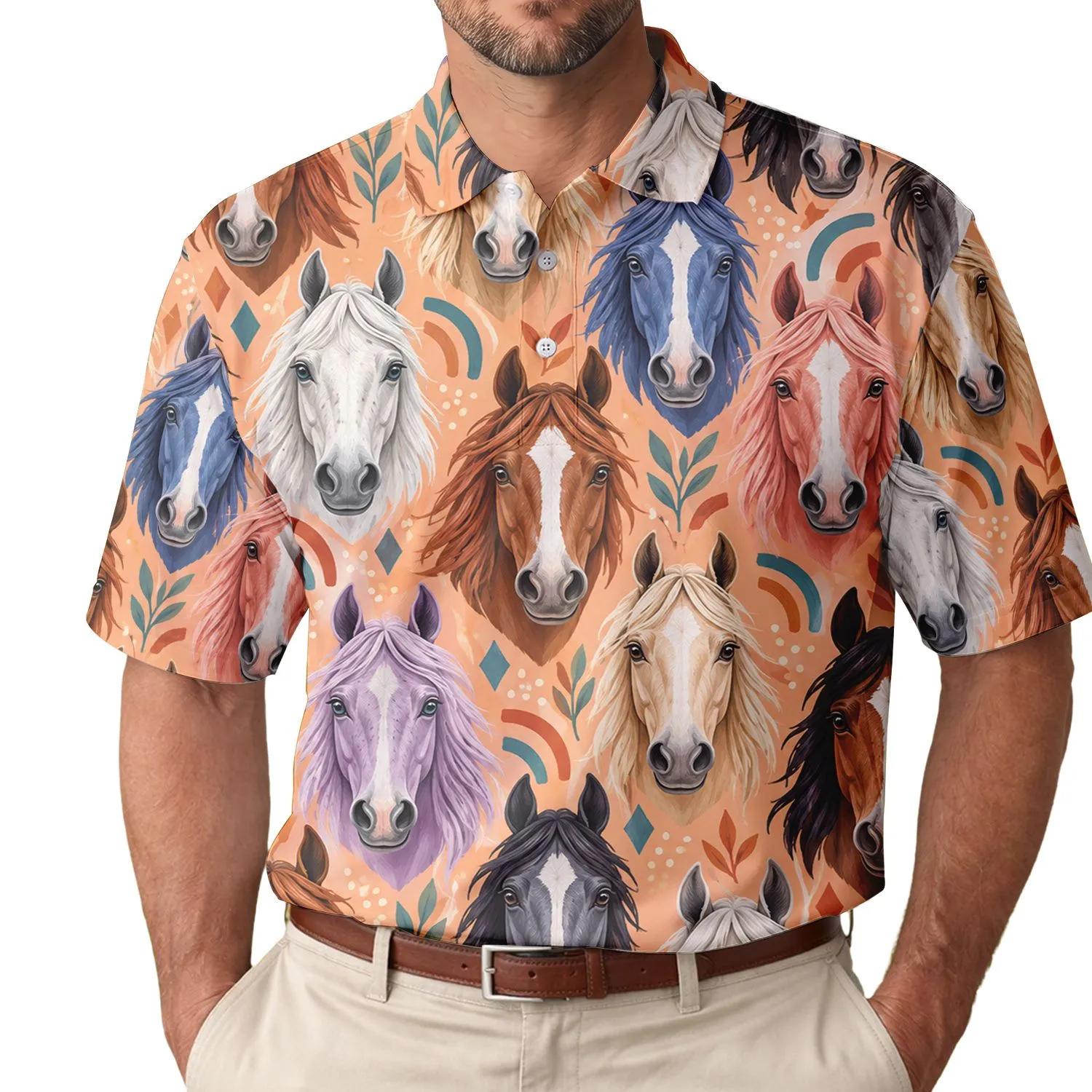 Colorful Horse Faces for Equestrian Gifts, Golf Days, and Ranch Lovers for Women and Men Men's Polo Shirt - 1