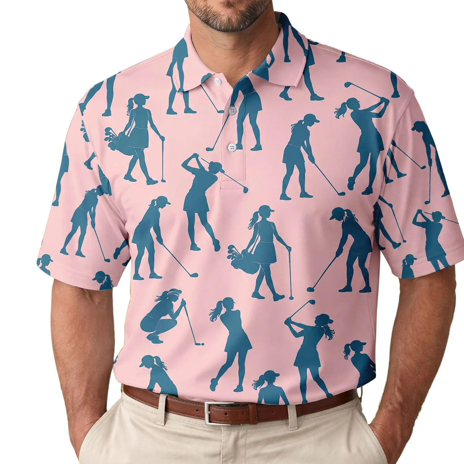 Female Golfer Silhouettes for Country Club Days and Summer Fairway Style for Women Men's Polo Shirt - 1