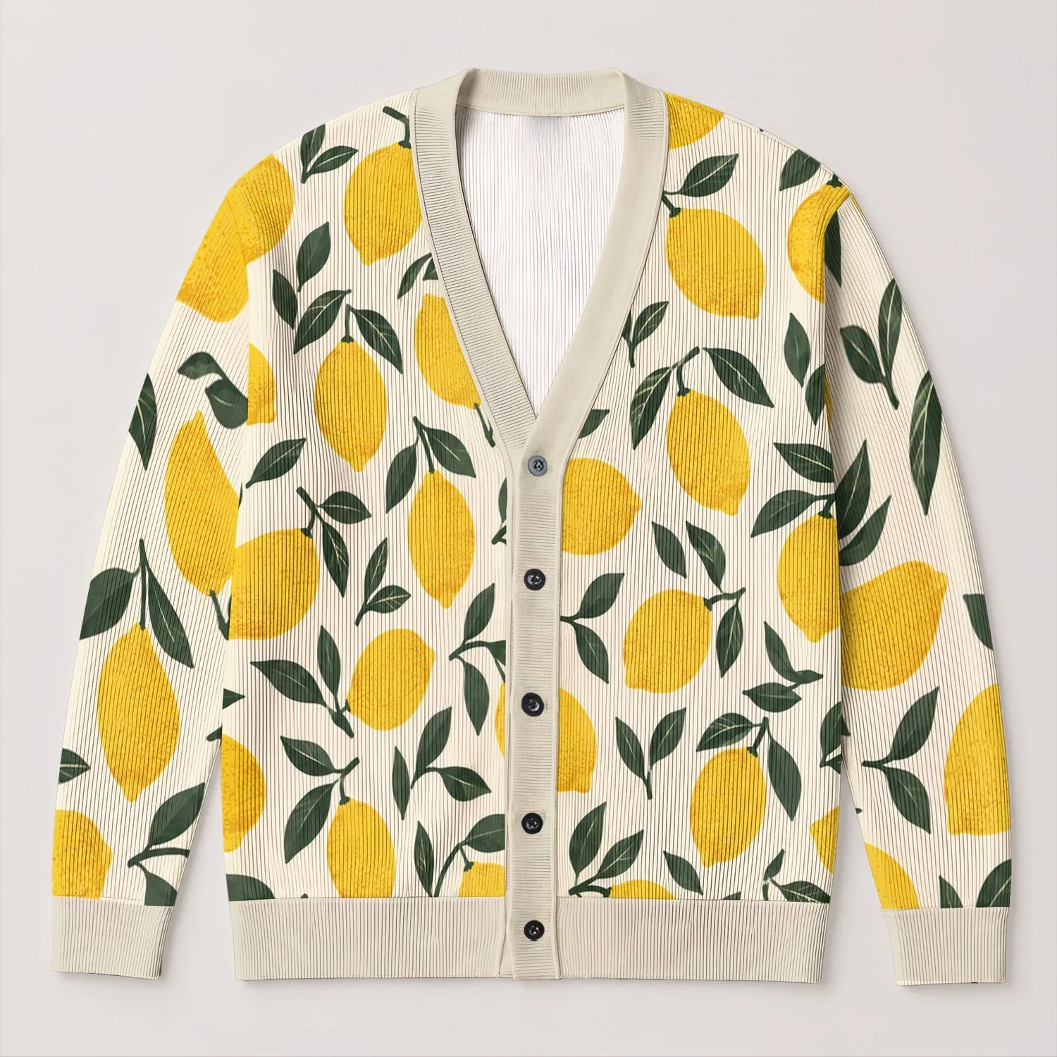 Retro Lemon Motif for Sunny All-Season Layering and Relaxed Weekend Styling for Women All-over Print Knitted Cardigan - 1