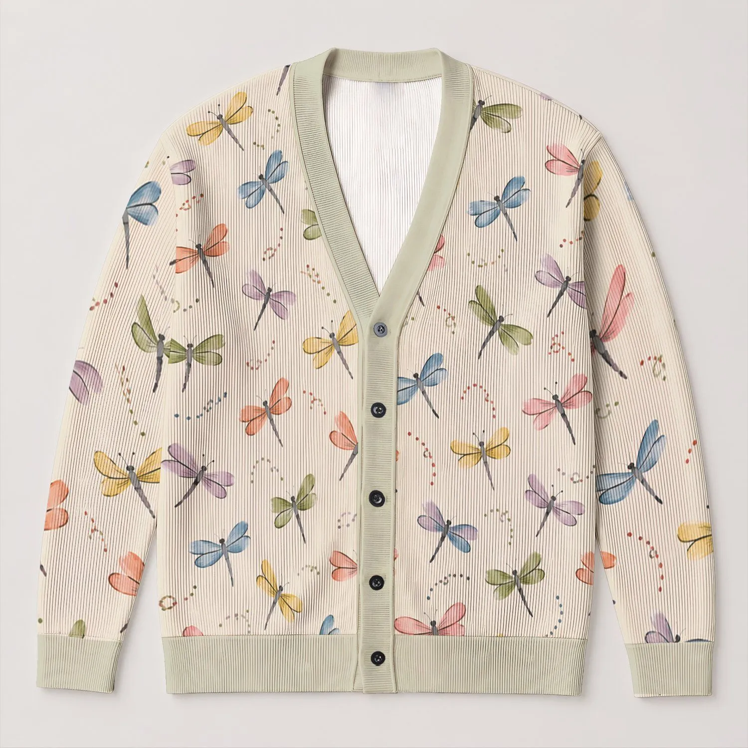 Colorful Dragonfly Motif for Relaxed Layering and Everyday Nature Style for Women All-over Print Knitted Cardigan - 1