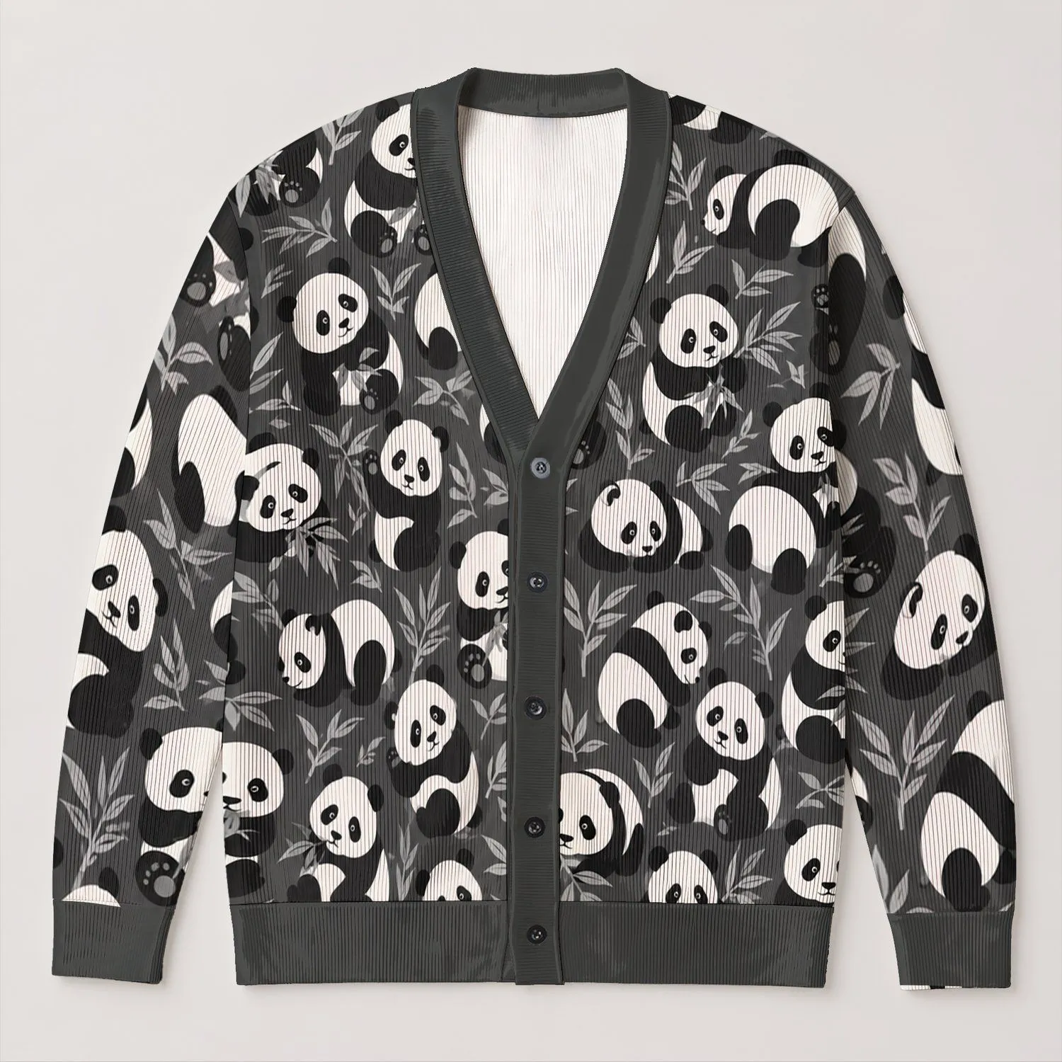 Black And White Panda Faces For Cozy Autumn Layering And Relaxed Everyday Weekend Style All-over Print Knitted Cardigan - 1
