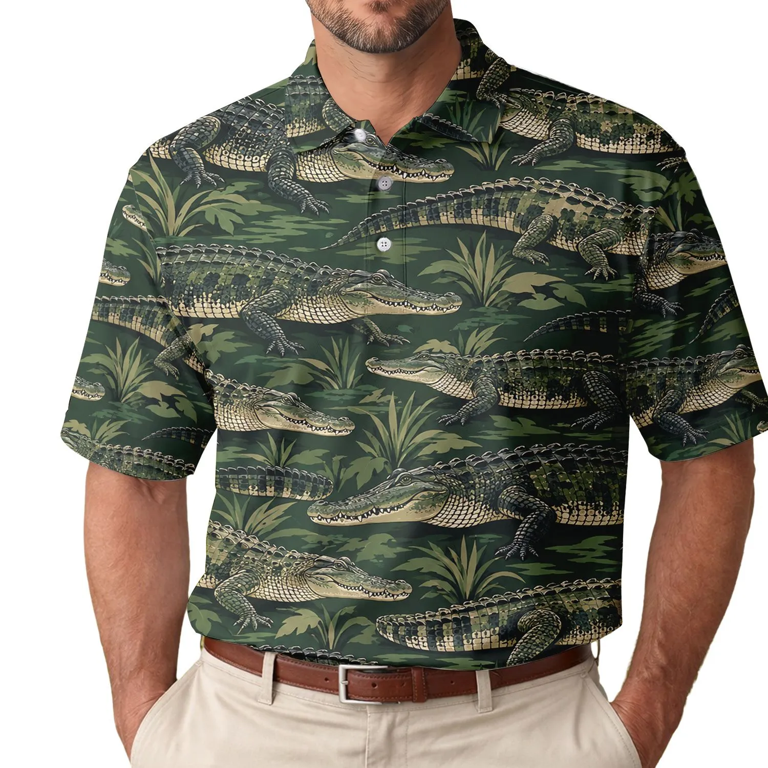Alligator Jungle Camo for Golf, Hunting, and Safari Adventures for Men and Women Men's Polo Shirt - 1