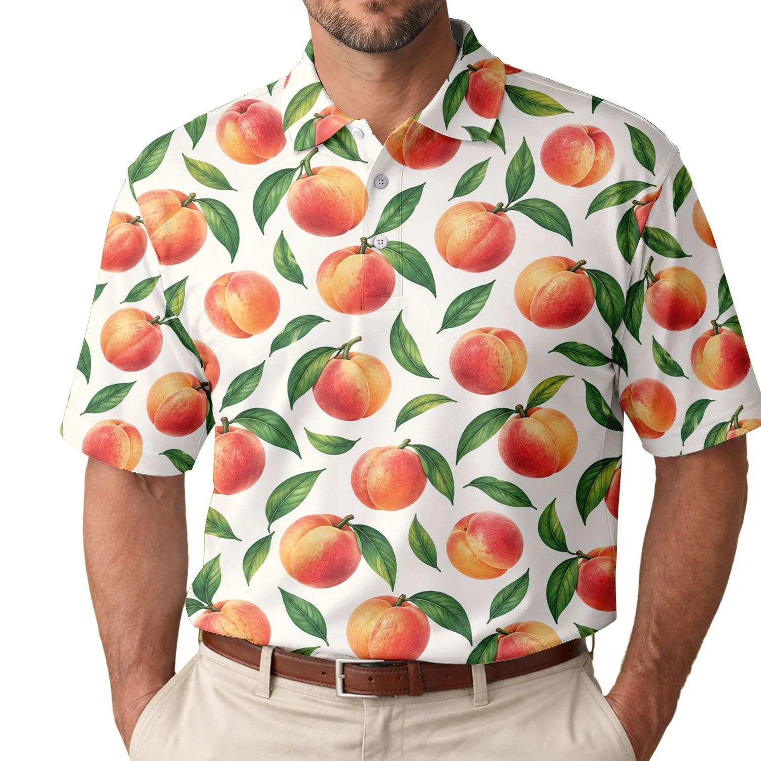 Peach Fruit Motif for Summer Golf Outings and Resort Weekends, Men and Women Style Men's Polo Shirt - 1