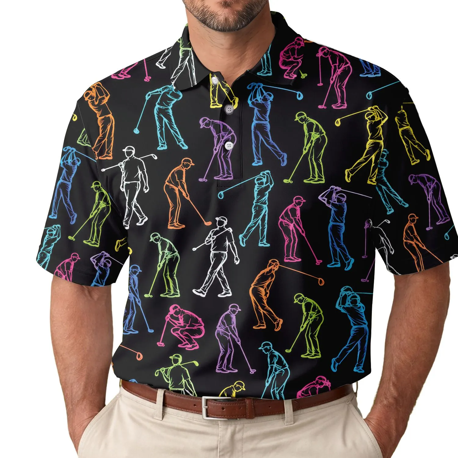 Colorful Golfer Figures for Fairway Outings and Clubhouse Leisure, Men and Women Men's Polo Shirt - 1