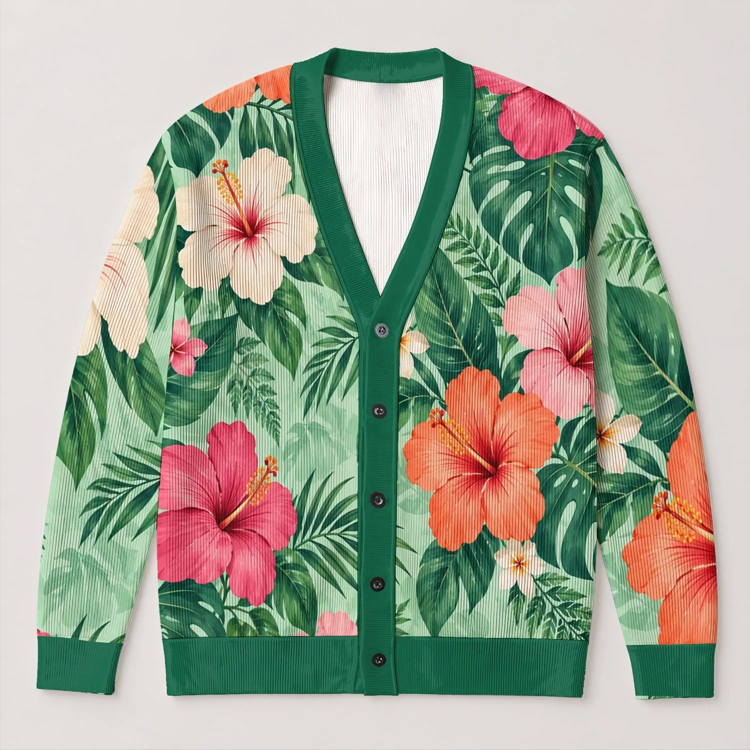 Tropical Hibiscus Monstera Leaves for Resort Days and Everyday Layering for Women All-over Print Knitted Cardigan - 1