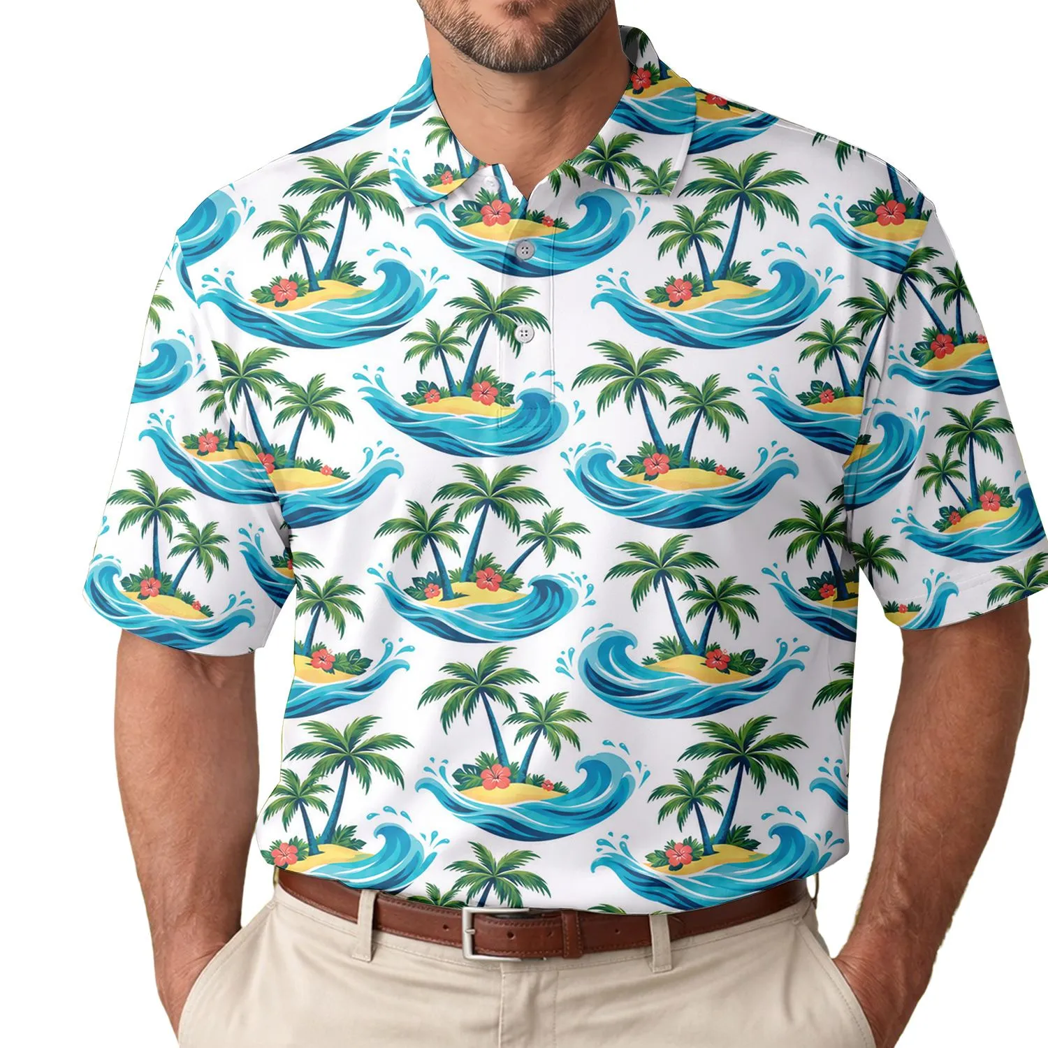 Tropical Palm Waves for Summer Beach Vacations, Golf Days, and Relaxed Island Escapes Men's Polo Shirt - 1